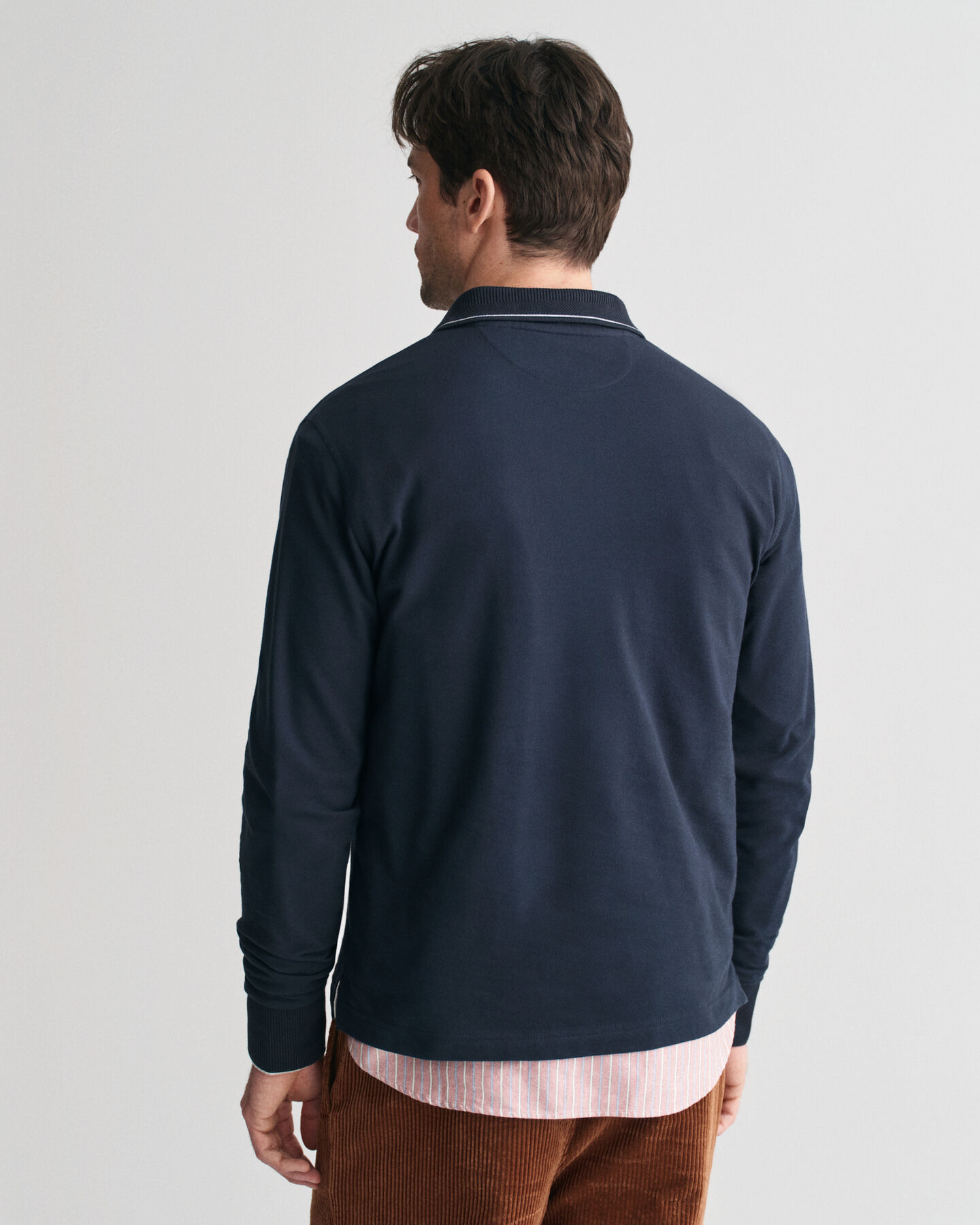 Textured Collar Long Sleeve Polo Shirt