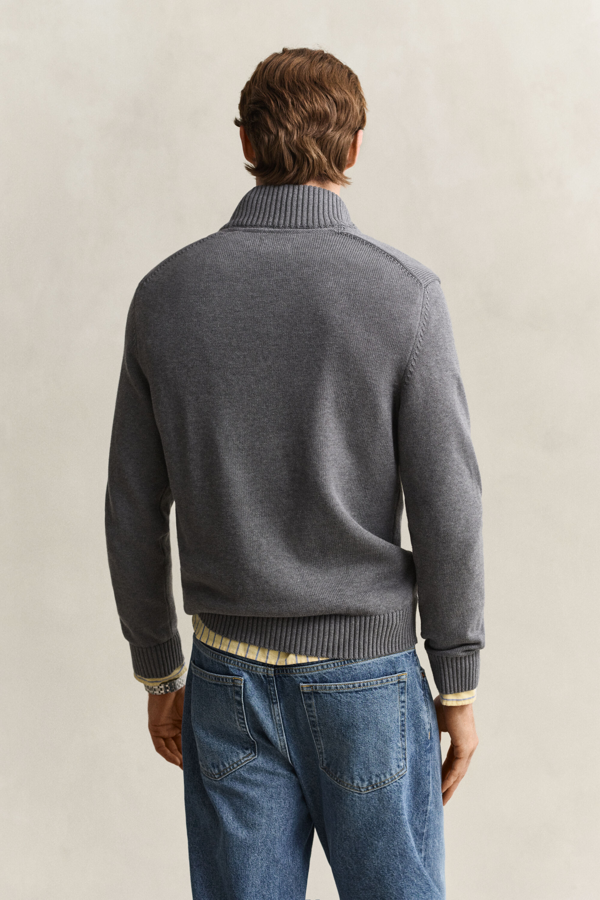 Casual Cotton Half-Zip Sweater — DARK GREY MELANGE