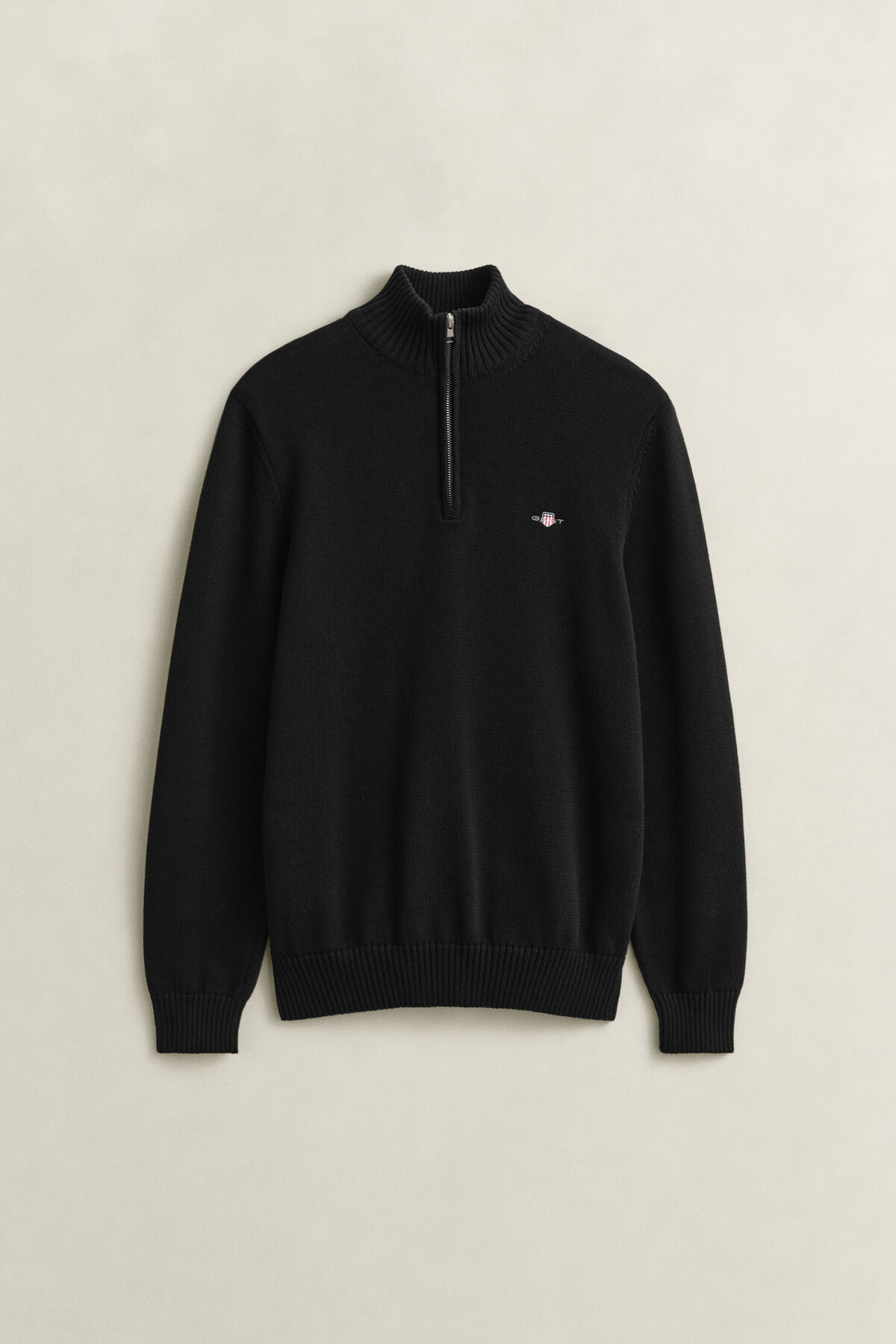 Casual Cotton Half-Zip Sweater — BLACK
