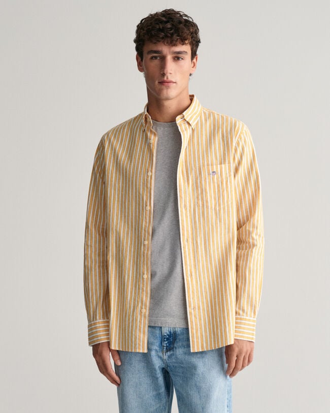Regular Fit Striped Cotton Linen Shirt - GANT