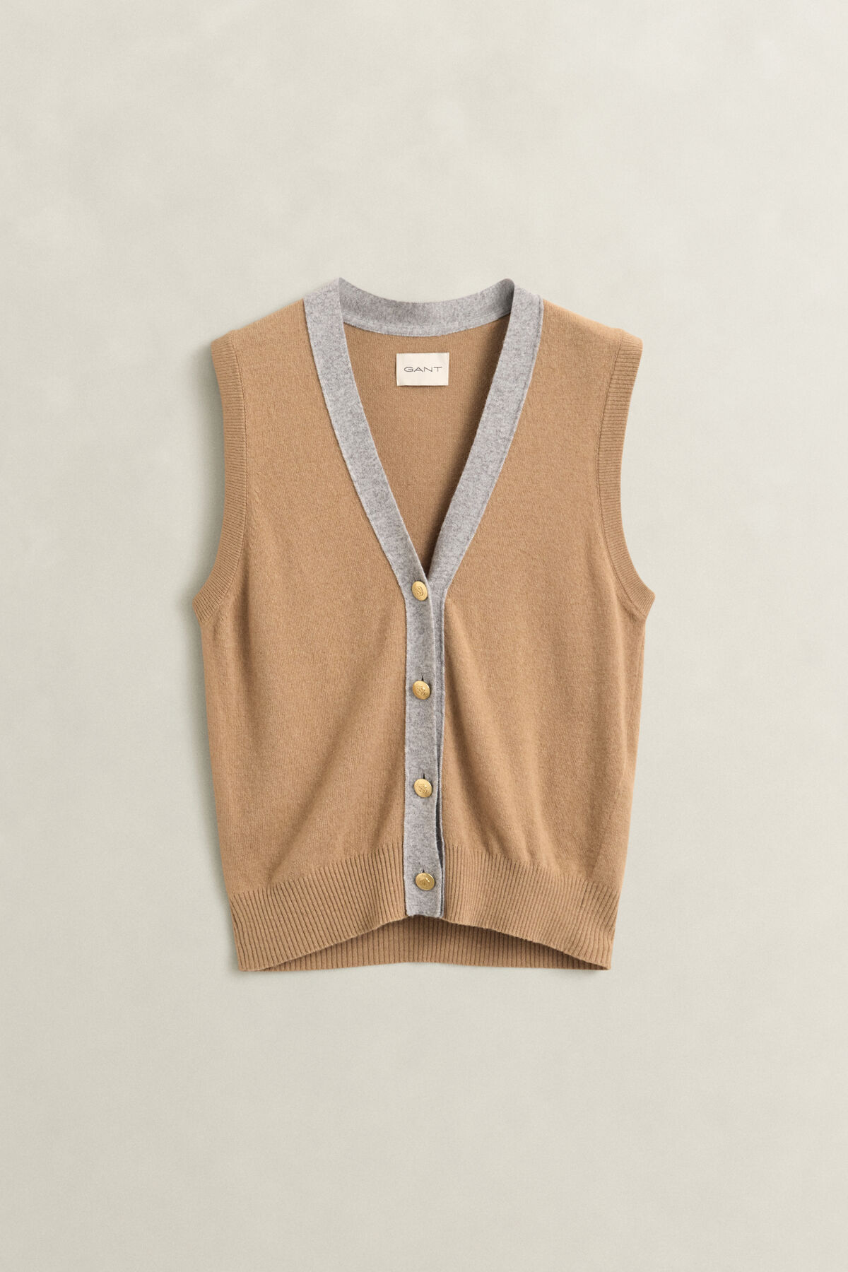 Contrast Knit Vest — WARM KHAKI