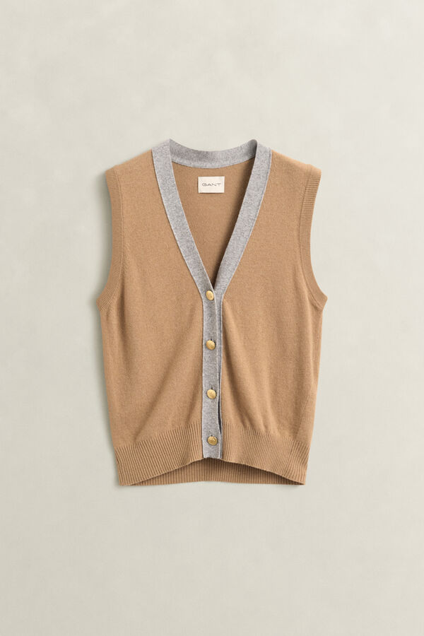 Contrast Knit Vest — WARM KHAKI