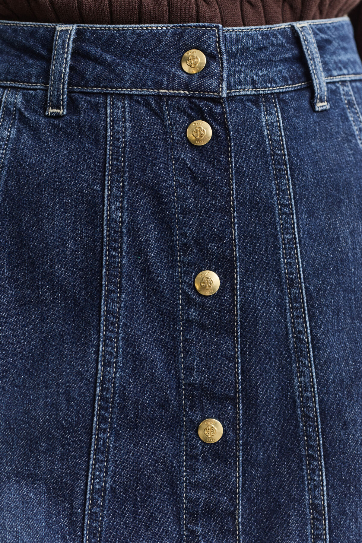 Flared Denim Skirt — DARK BLUE WORN IN