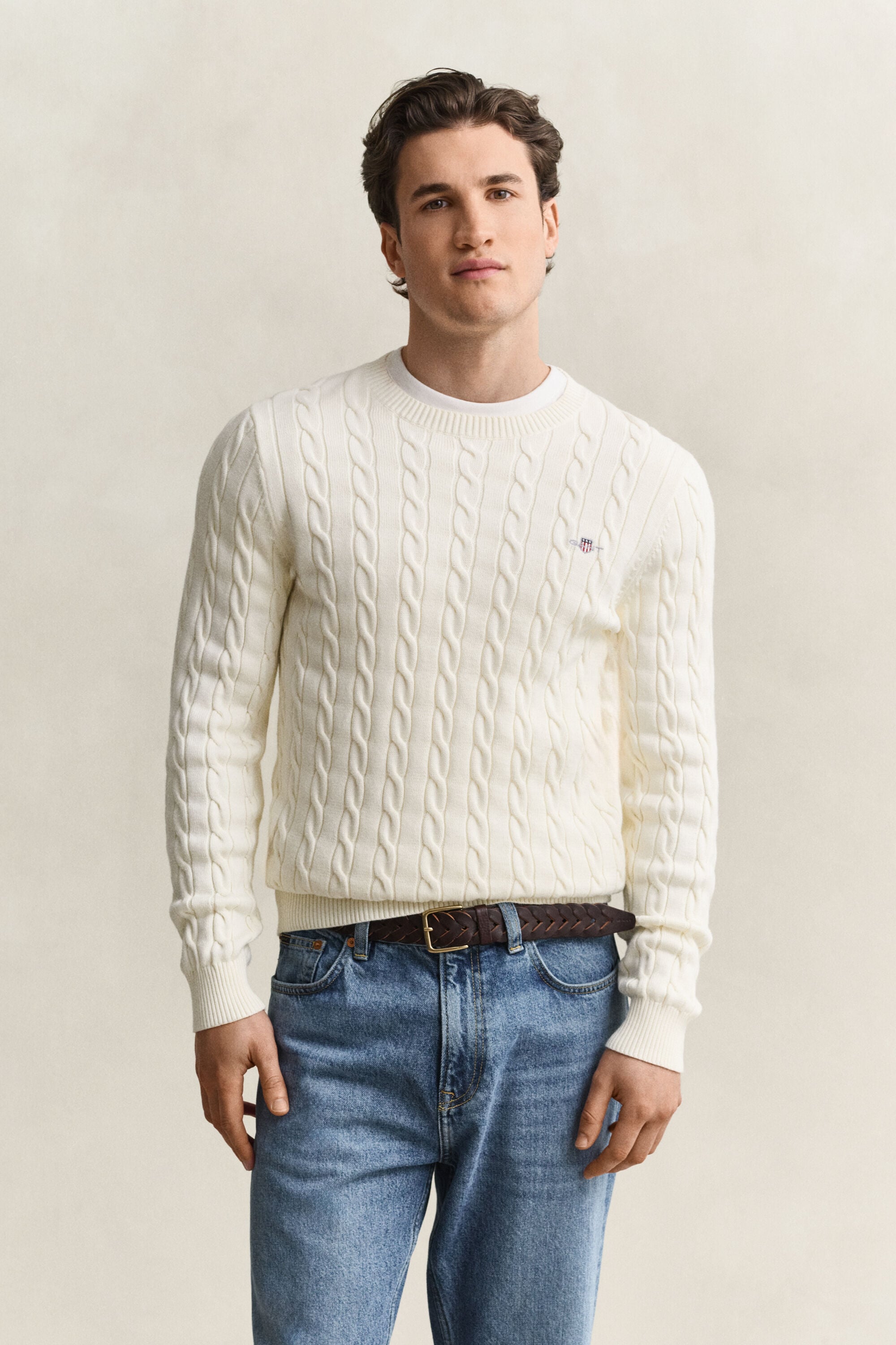 Cotton Cable Knit Crew Neck Sweater