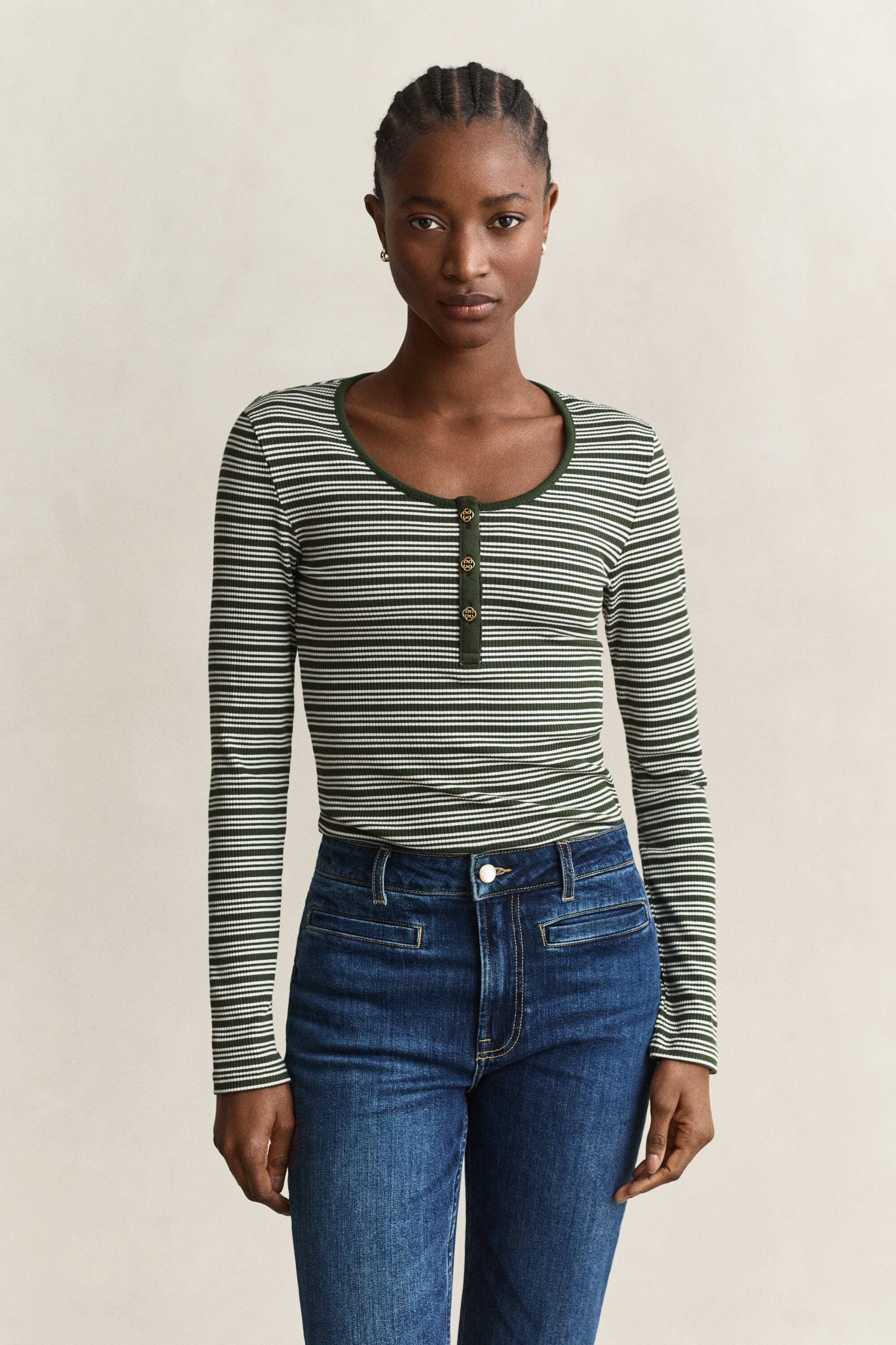 Ribbed Long Sleeve Henley Top