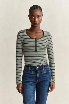 Ribbed Long Sleeve Henley Top — MOSSY GREEN 5