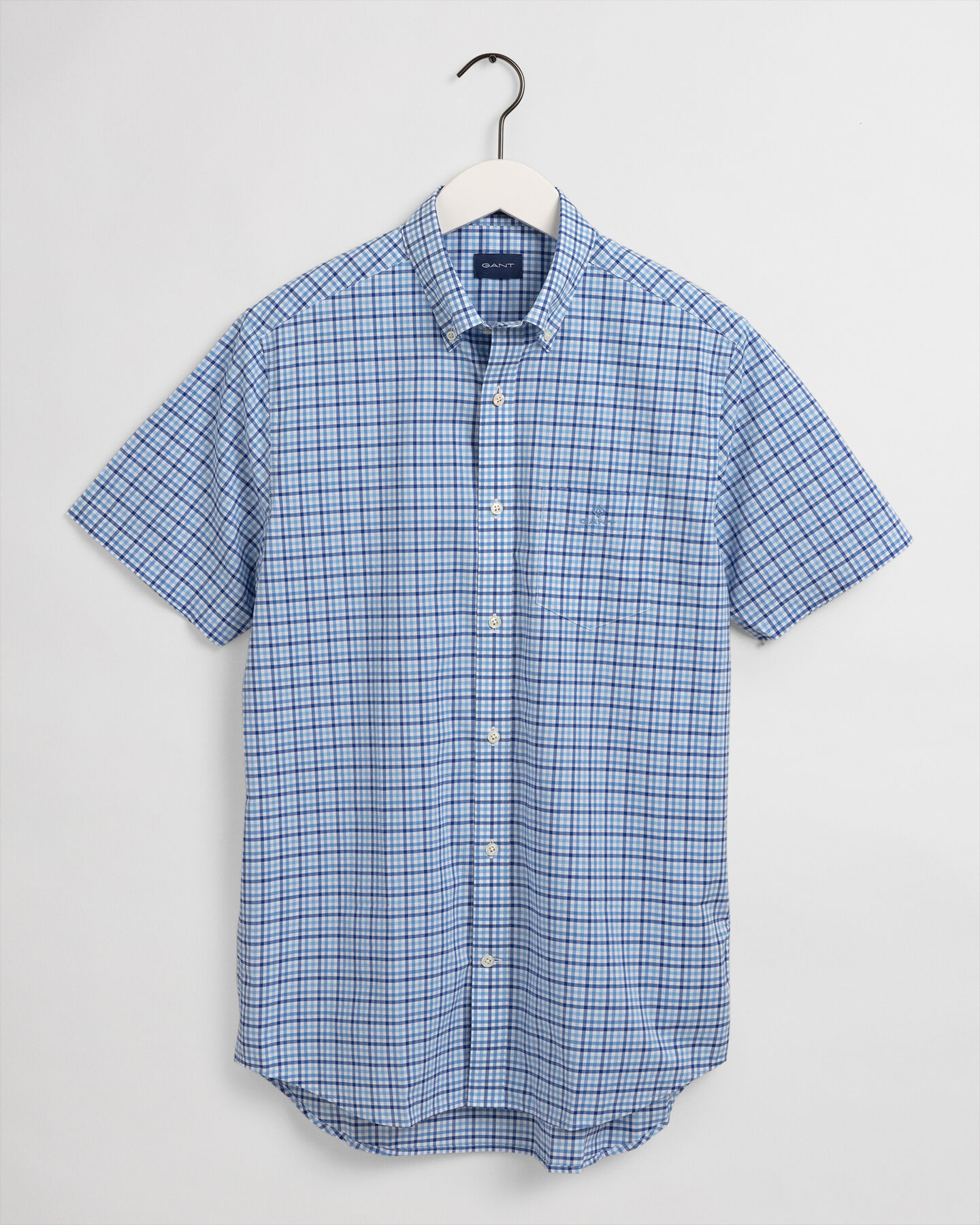 Regular Fit Short Sleeve 3-Color Gingham Broadcloth Shirt