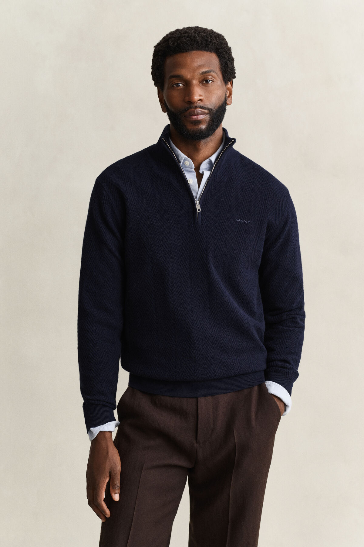 Herringbone Half-Zip Sweater — EVENING BLUE