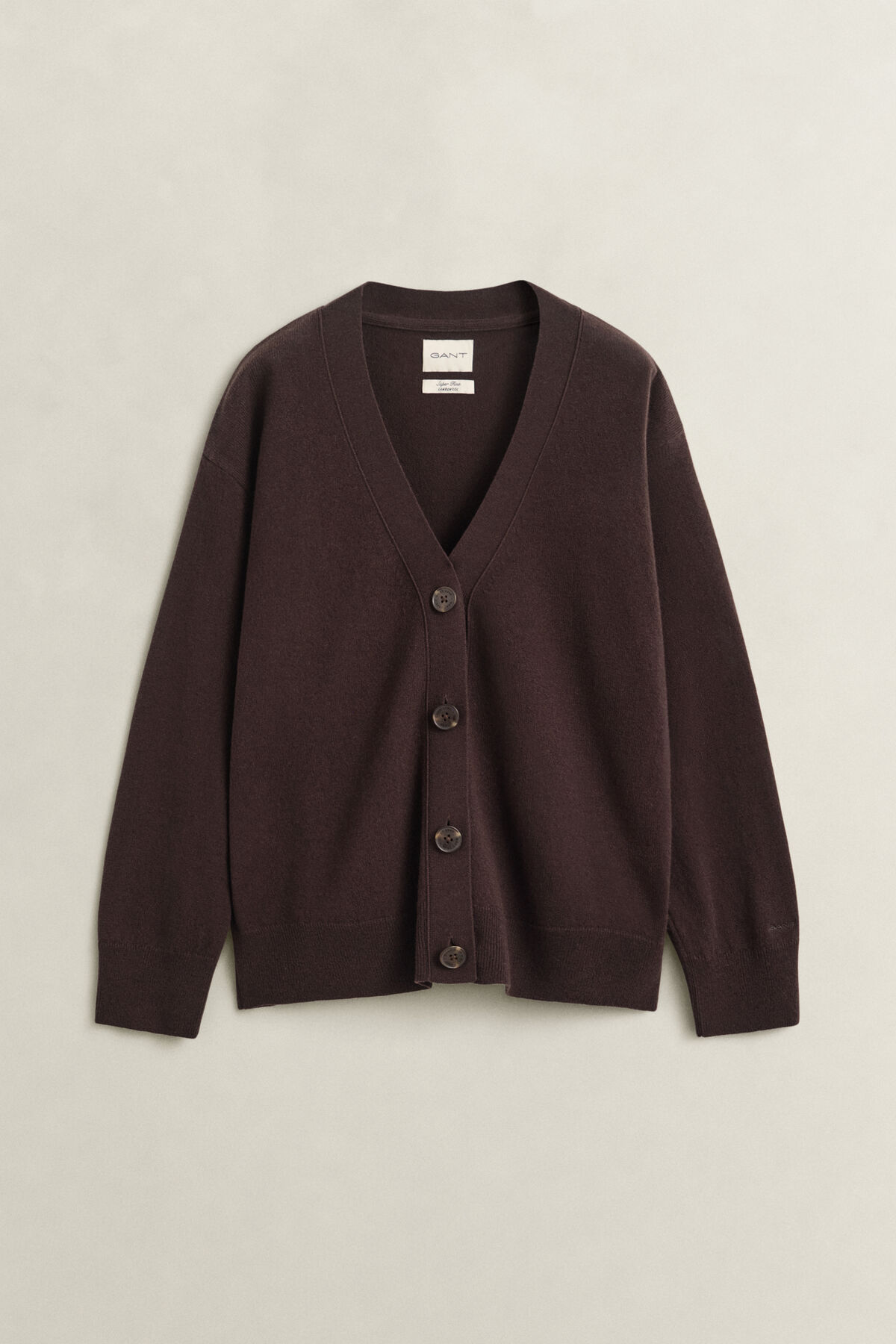 Superfine Lambswool Cardigan — DEEP BROWN