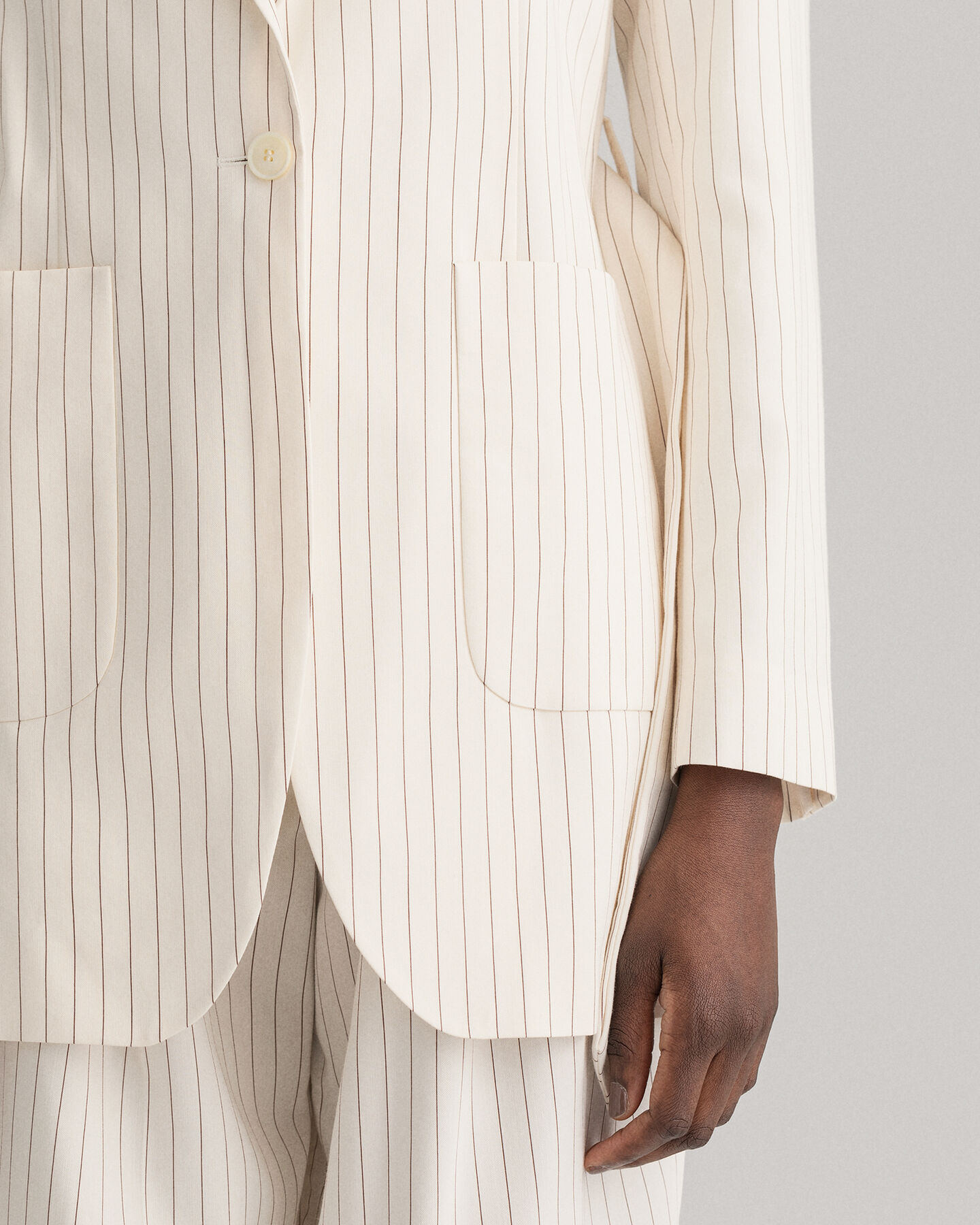 Pinstripe Belted Blazer