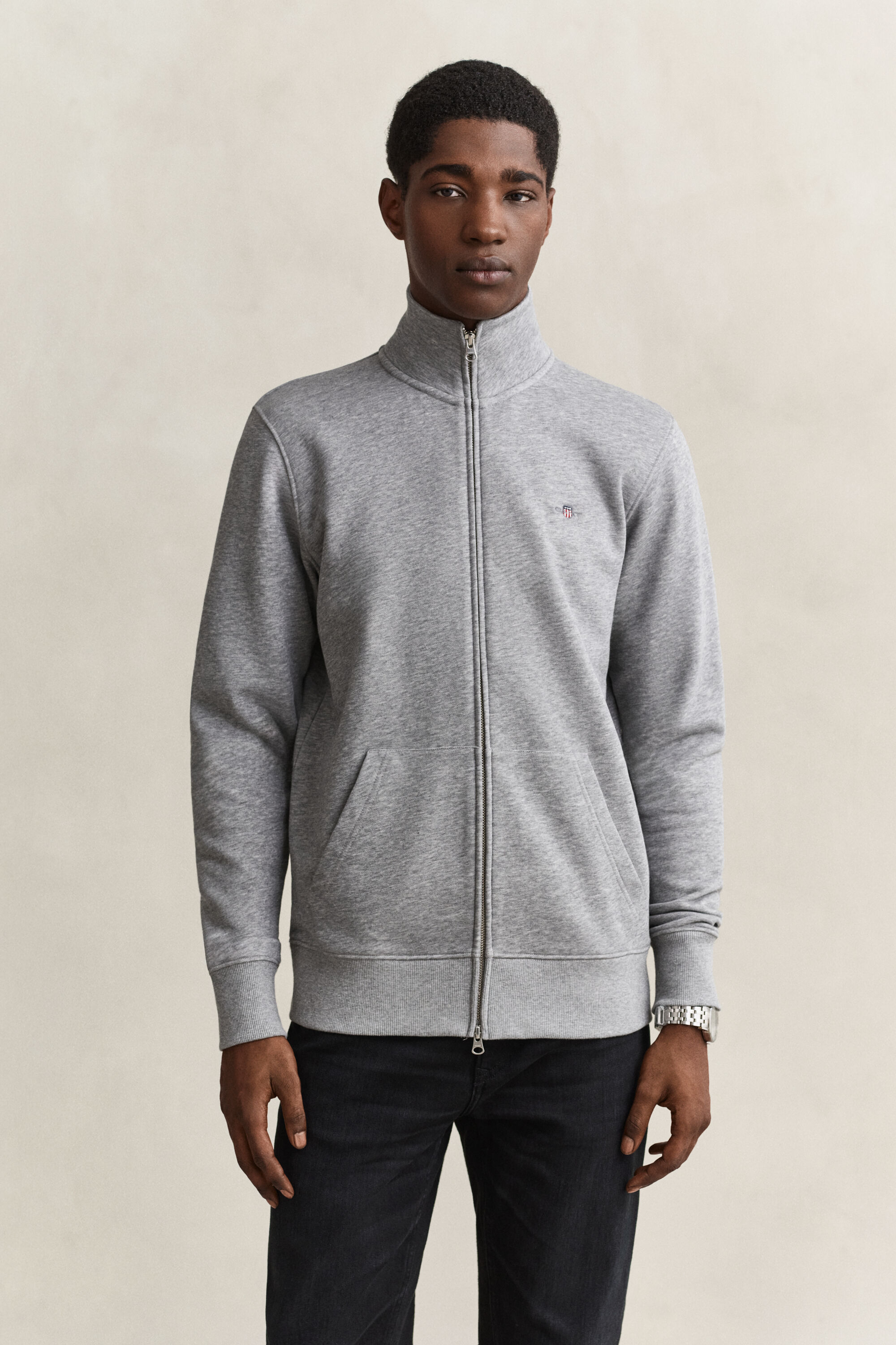 Shield Zip Sweatshirt — GREY MELANGE