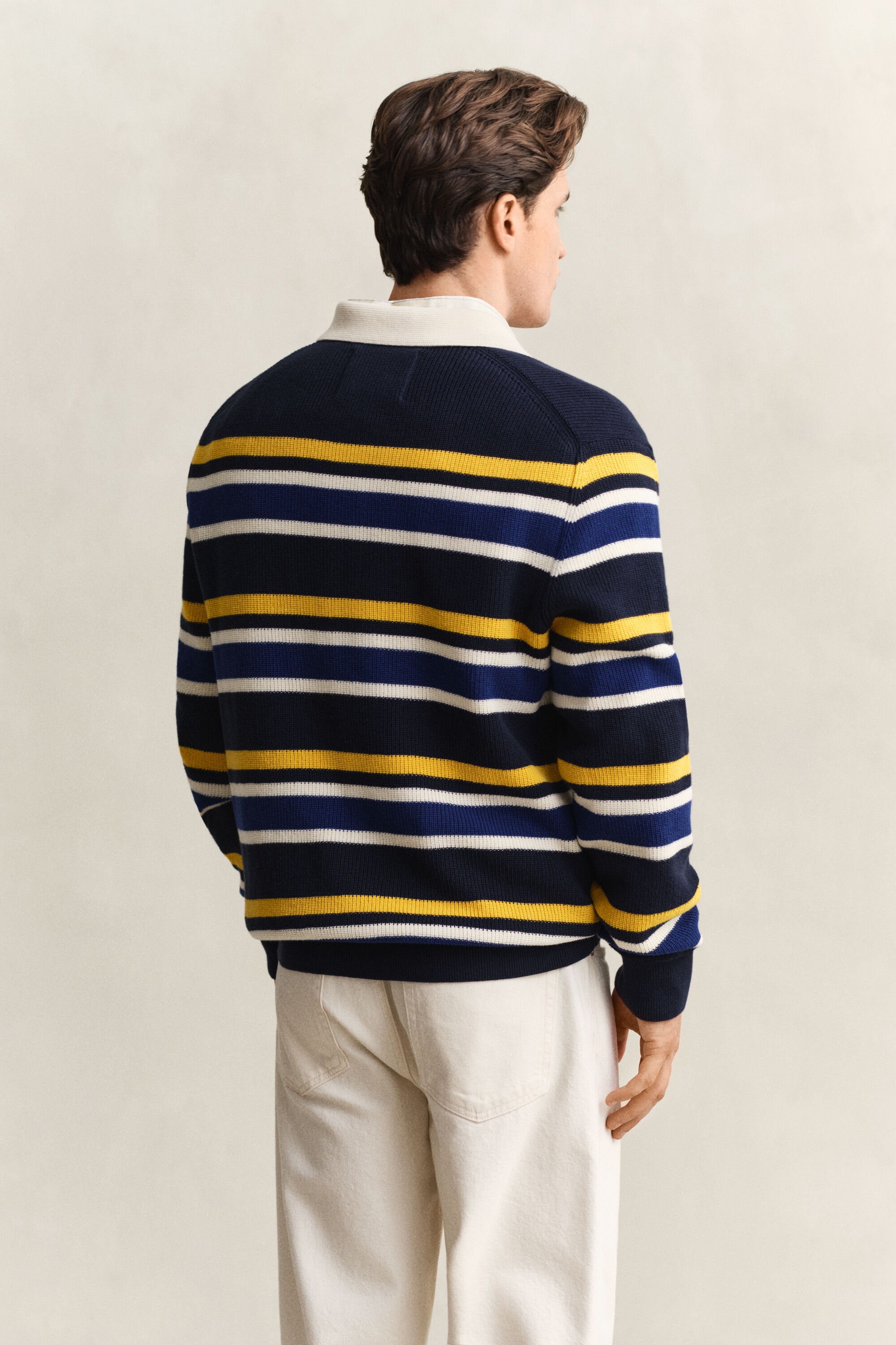 Striped Rib Polo Sweater