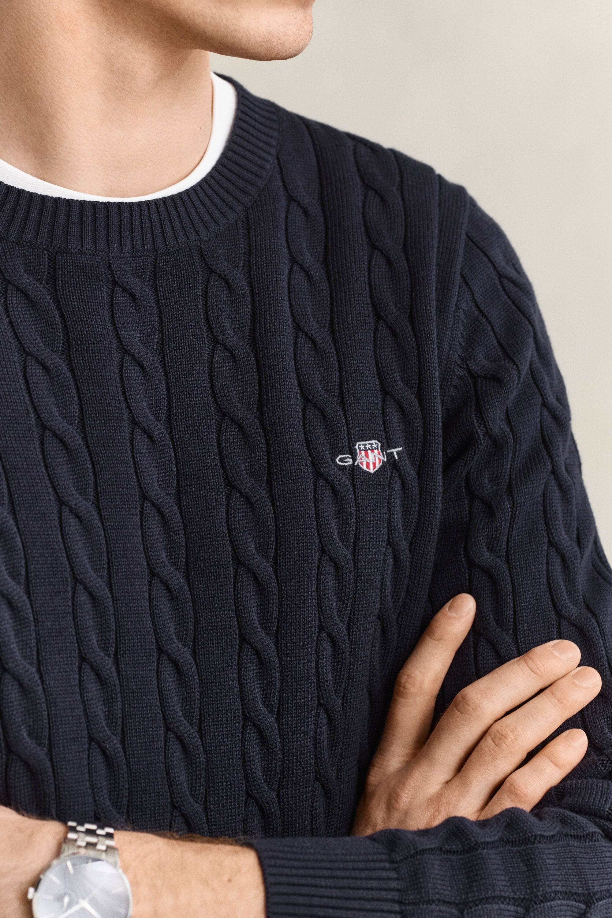 Cotton Cable Knit Crew Neck Sweater