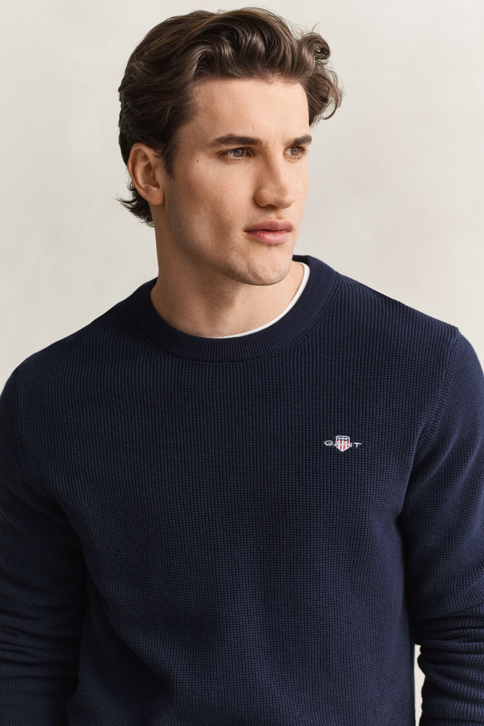 Textured Cotton Crew Neck Sweater
