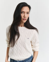 Lambswool Cable Knit Crew Neck Sweater