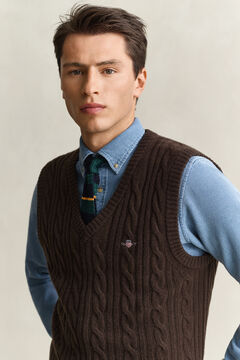 Lambswool Cable Knit Vest — BLACK BROWN 3