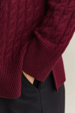 Wool Cashmere Cable Knit Sweater — DARKENED WINE 5