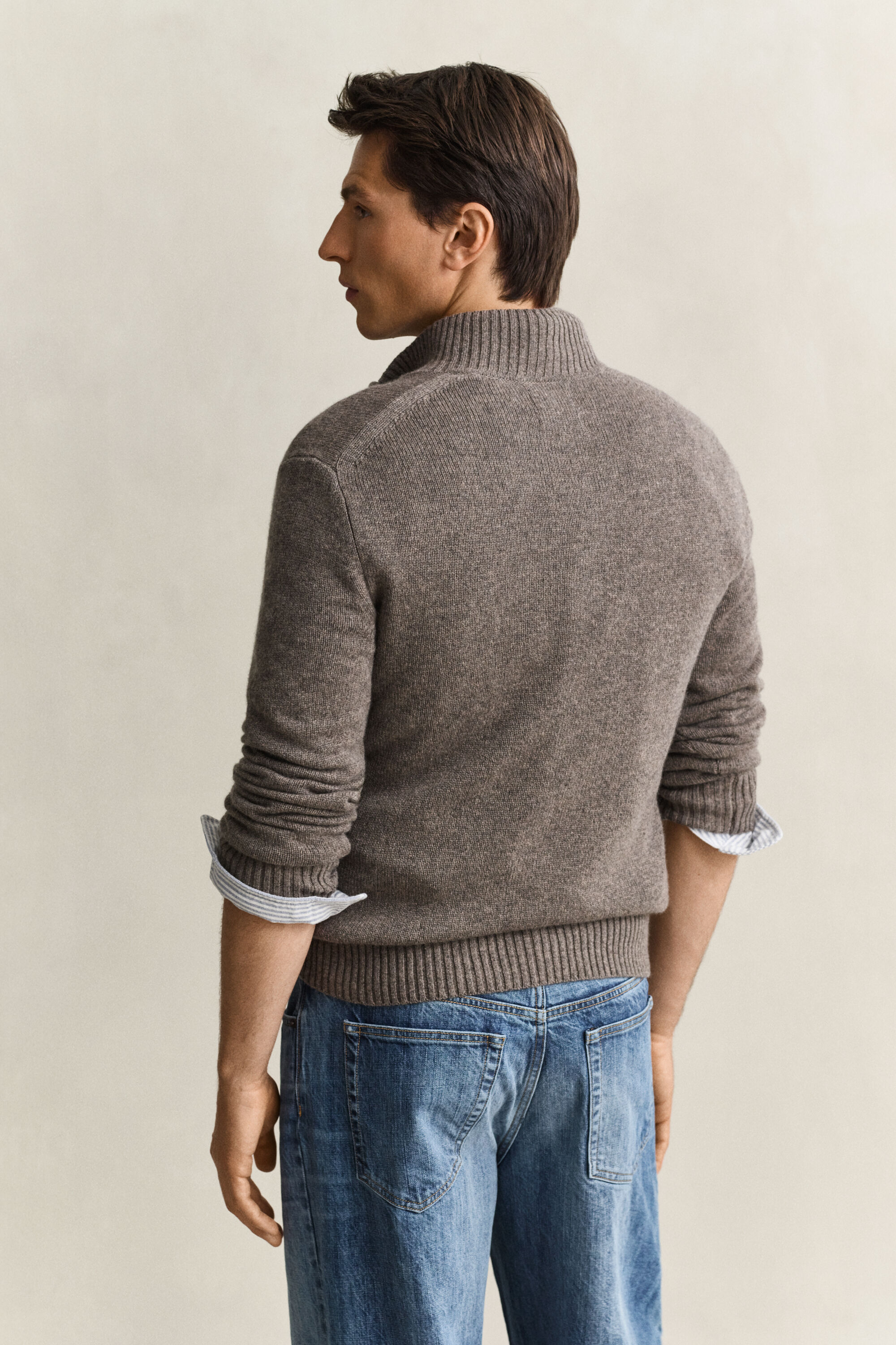 Cashmere Half-Zip Sweater — STONE MELANGE