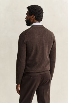 Lambswool V-Neck Cardigan — DARK BROWN MELANGE 2