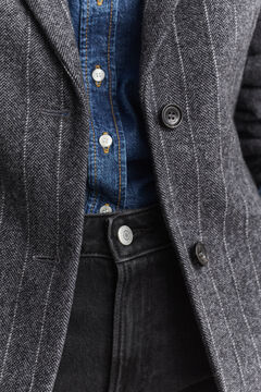 Pinstriped Hourglass Blazer — CHARCOAL MELANGE 4