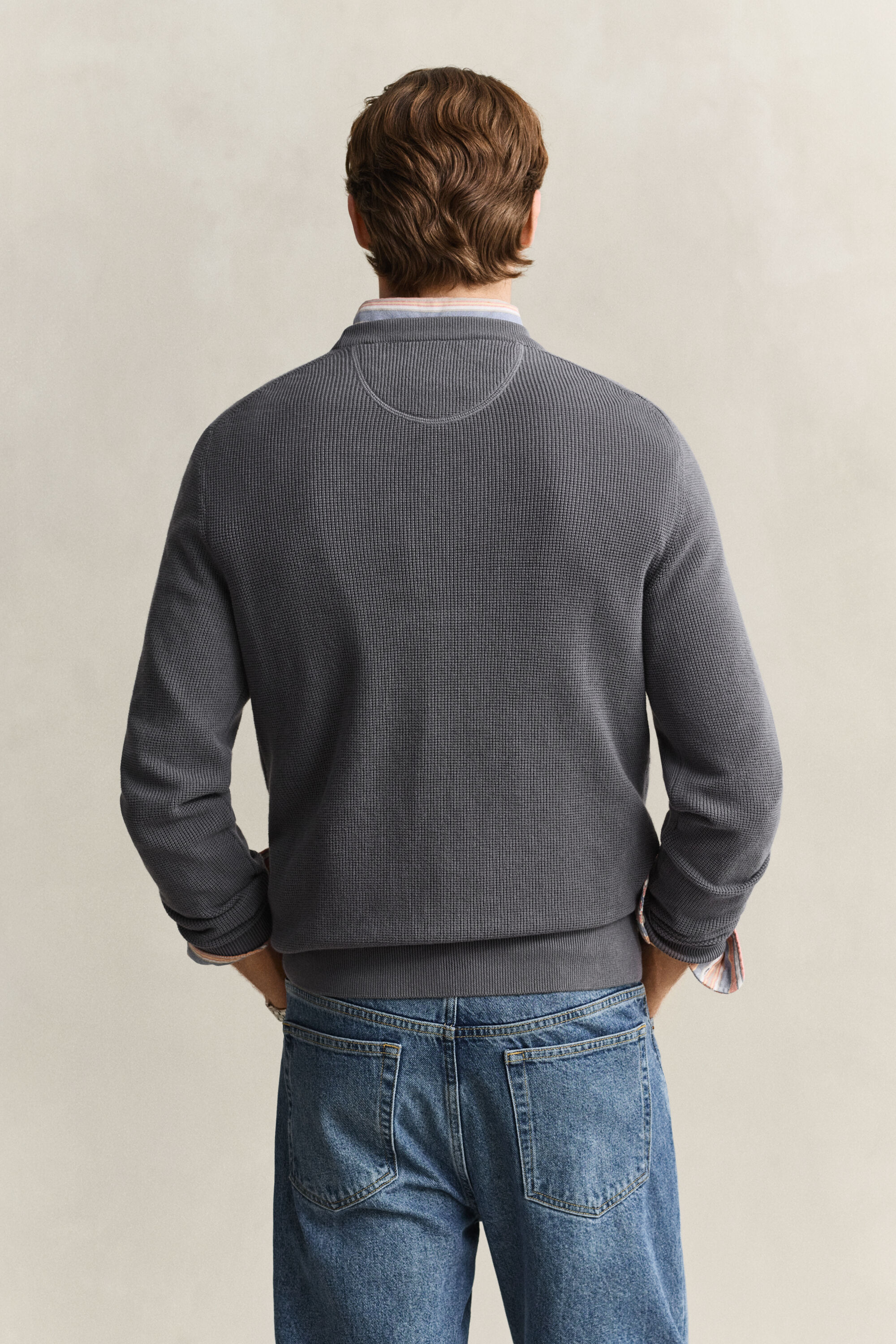 Textured Cotton Crew Neck Sweater