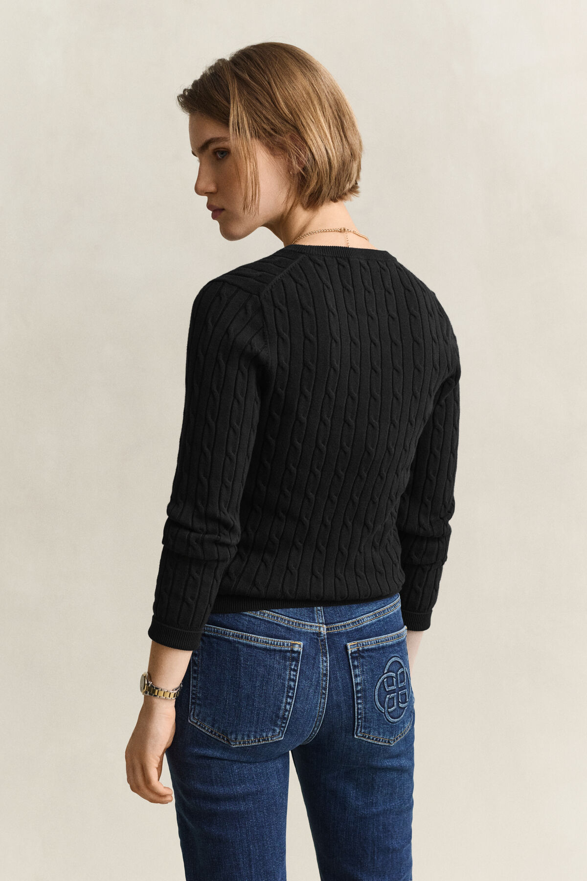 Classic Cable Knit Sweater — BLACK