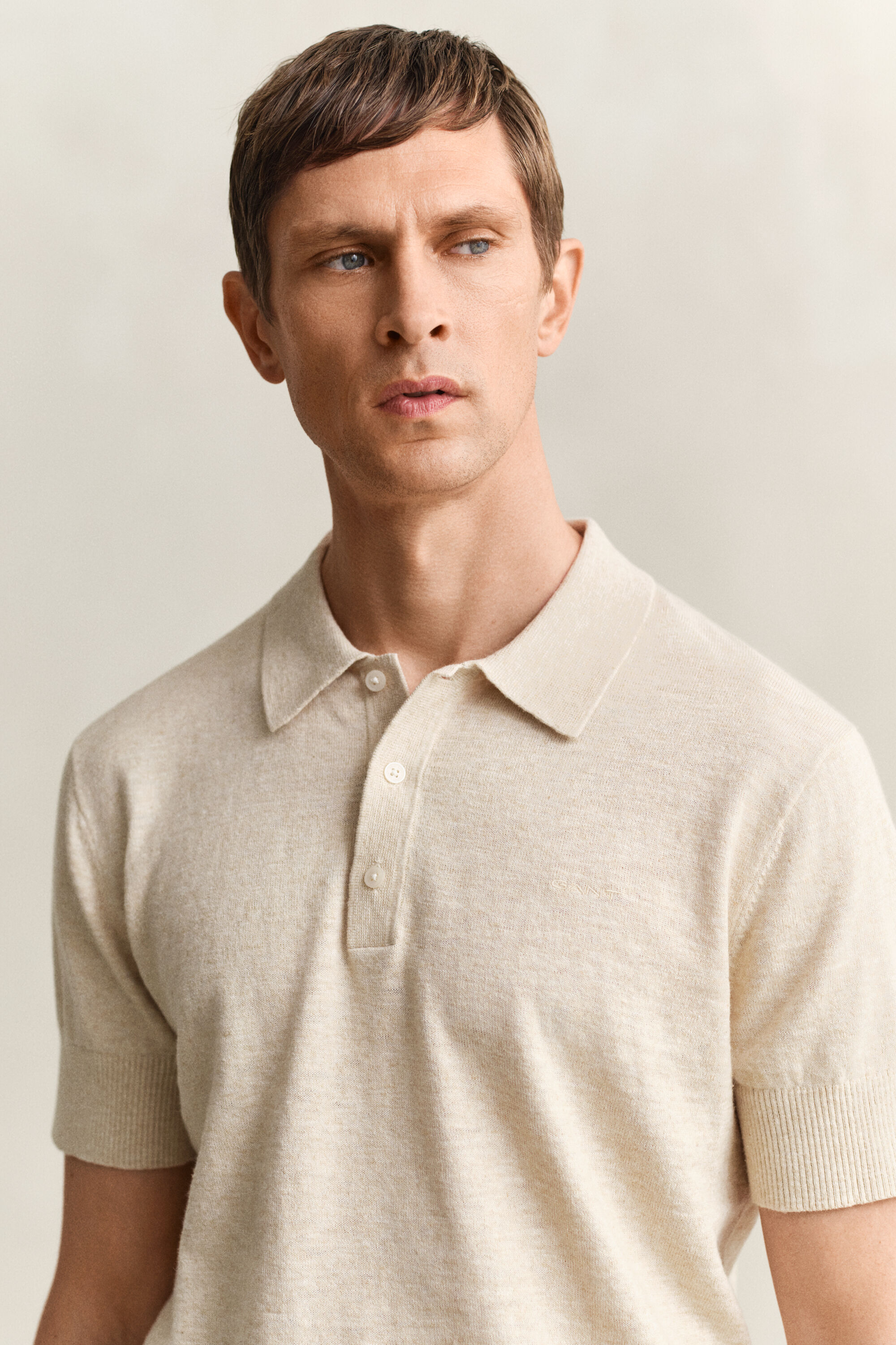 Slub Cotton Blend Short Sleeve Polo Sweater