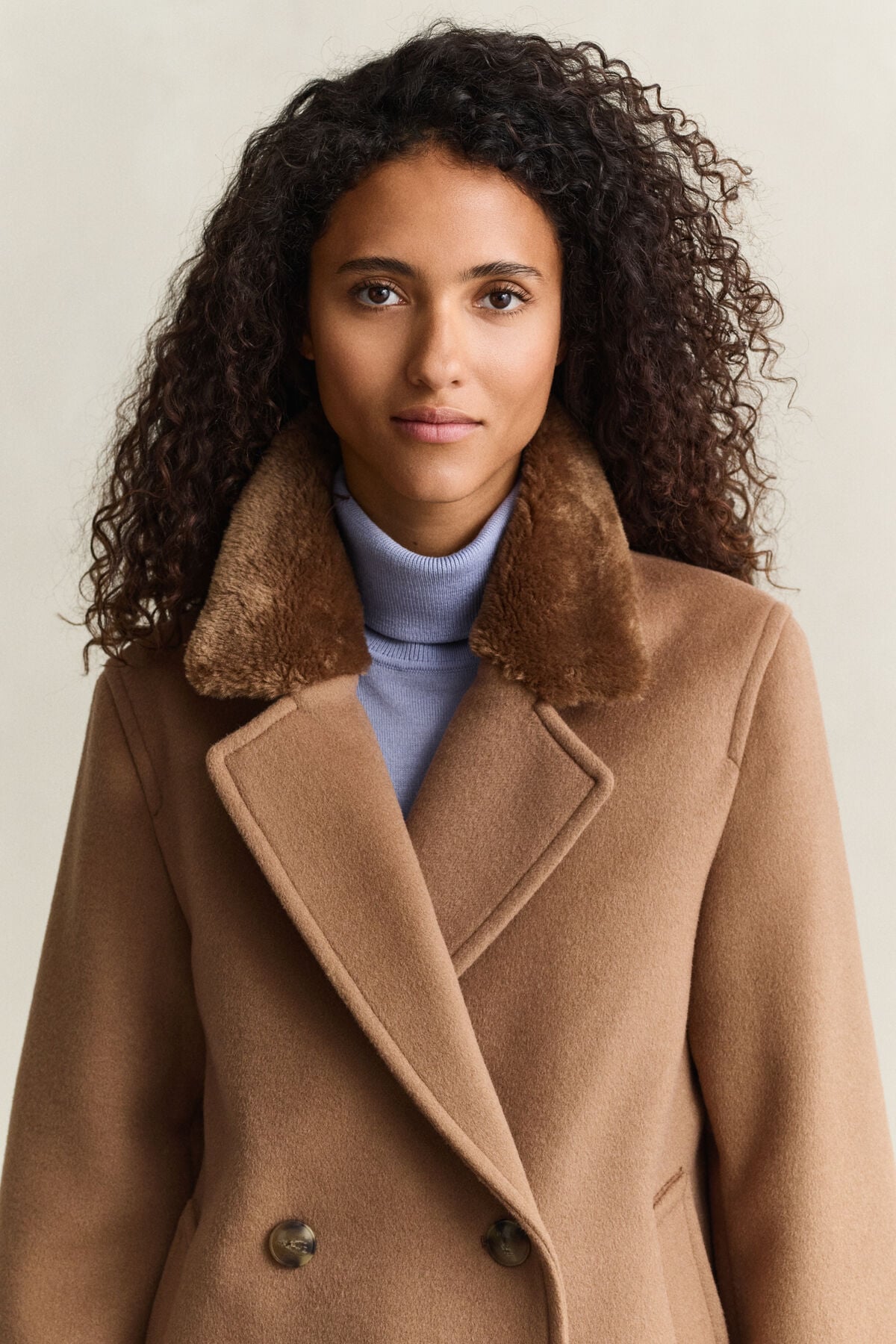 Faux Fur Collar Jacket — WARM KHAKI