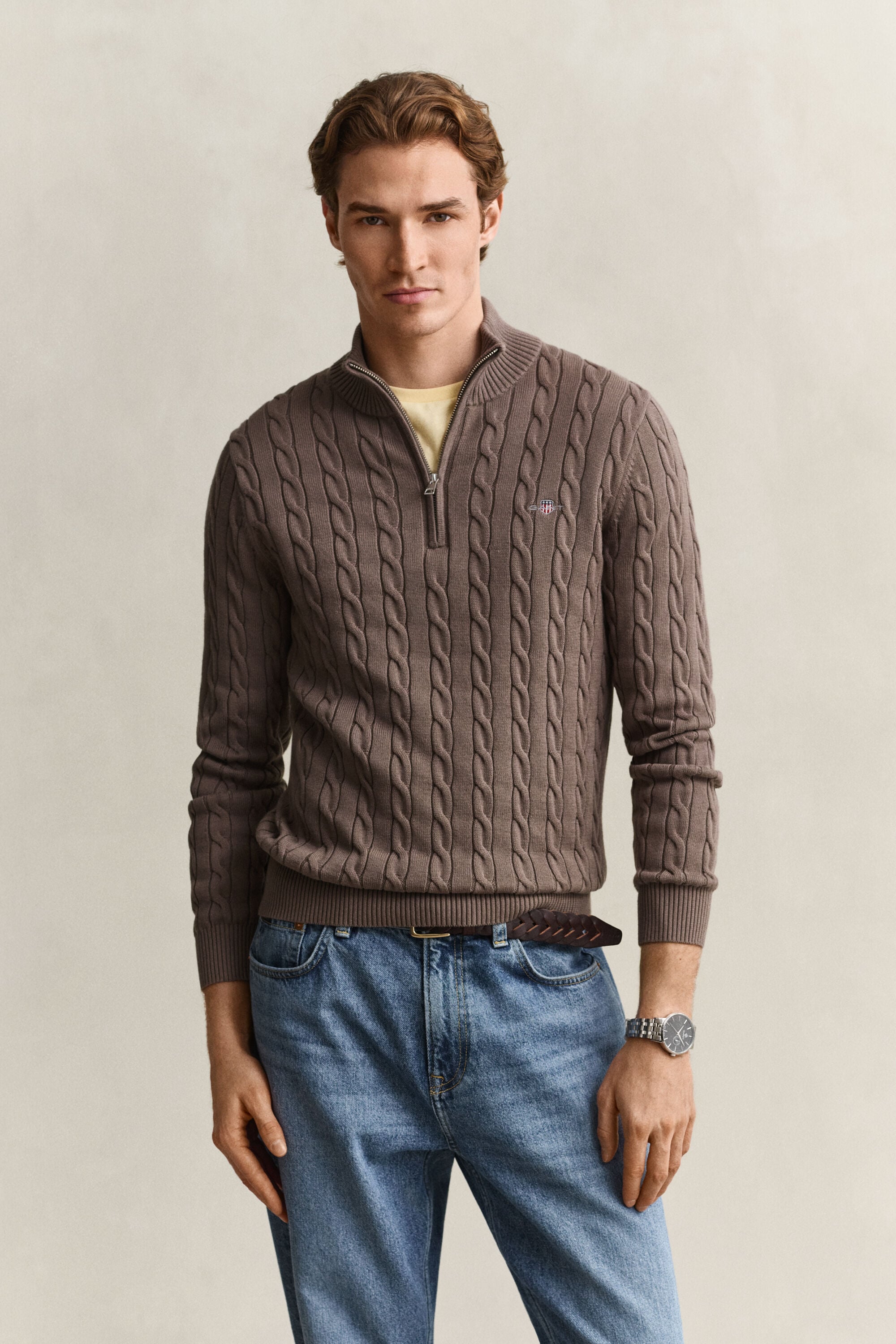 Cotton Cable Knit Half-Zip Sweater