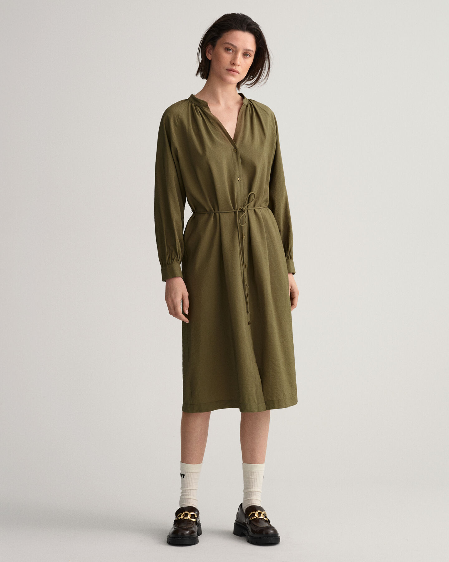Stand Collar Shirt Dress