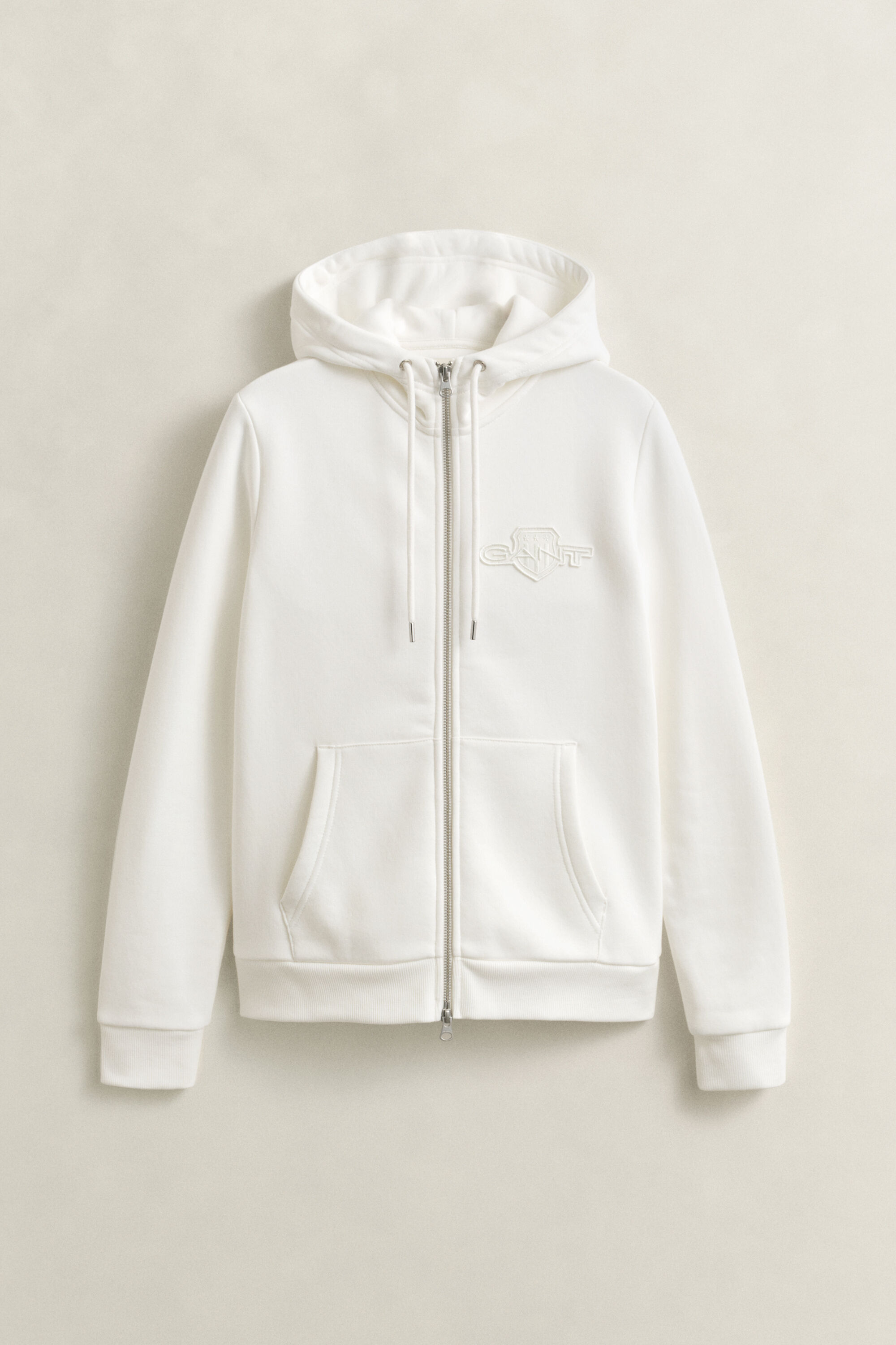 Tonal Shield Zip Hoodie — EGGSHELL