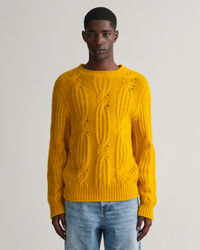 Furry Cable Knit Crew Neck Sweater