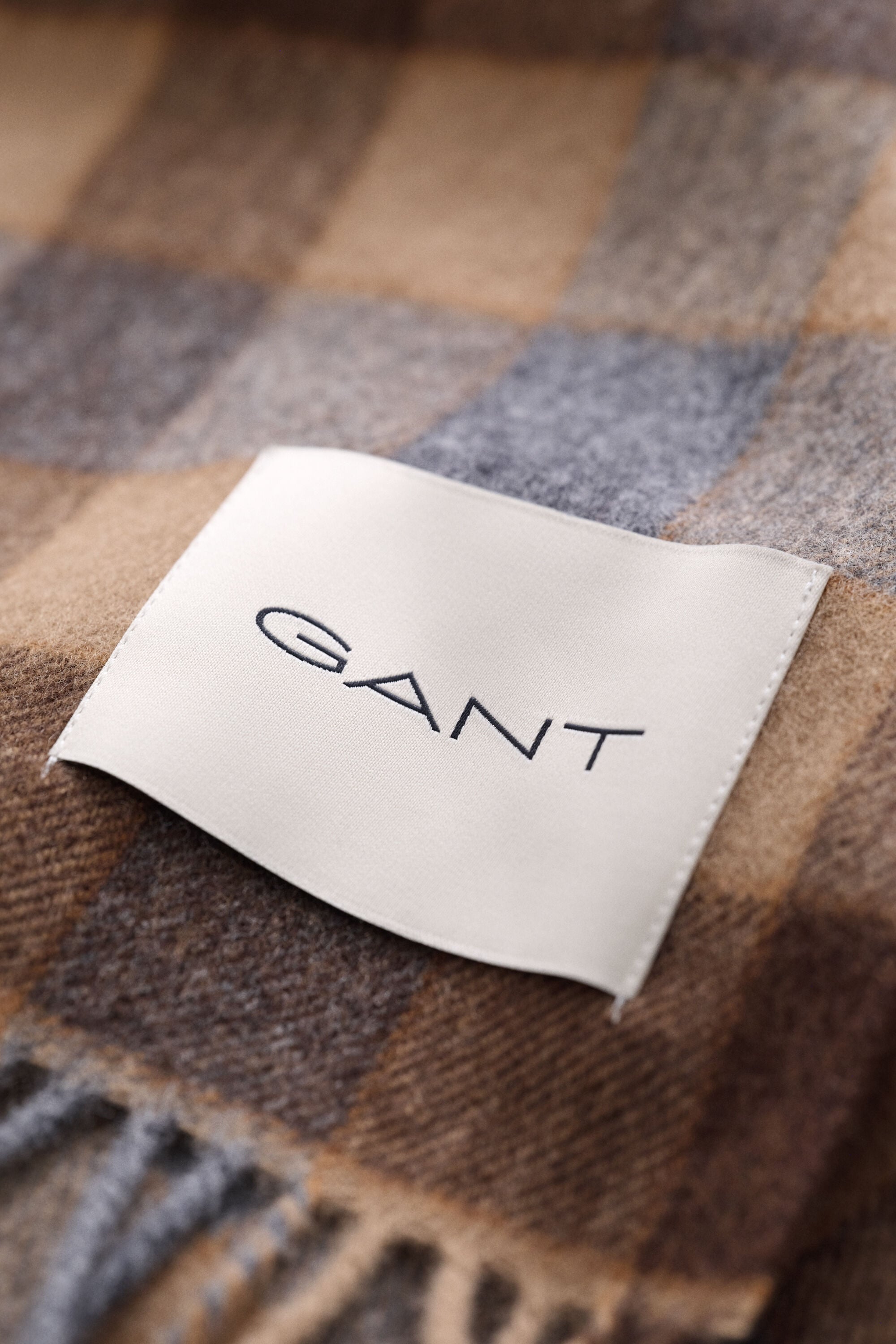 Checked Wool Scarf — WARM KHAKI