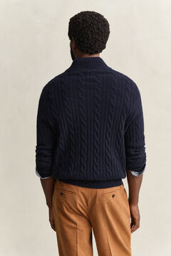 Lambswool Cable Knit Half-Buttoned Sweater — EVENING BLUE 2