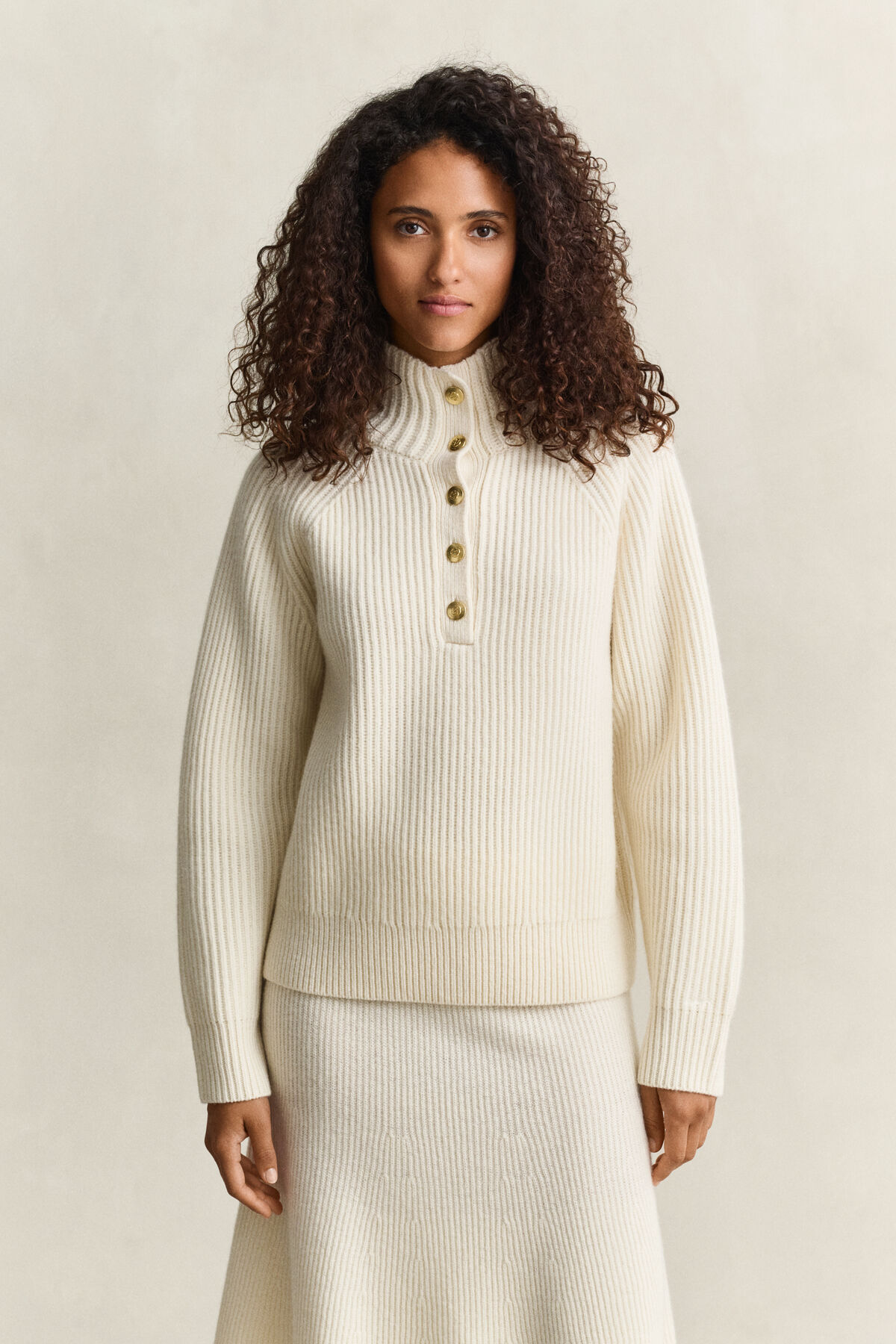 Buttoned Lambswool Sweater — CREAM