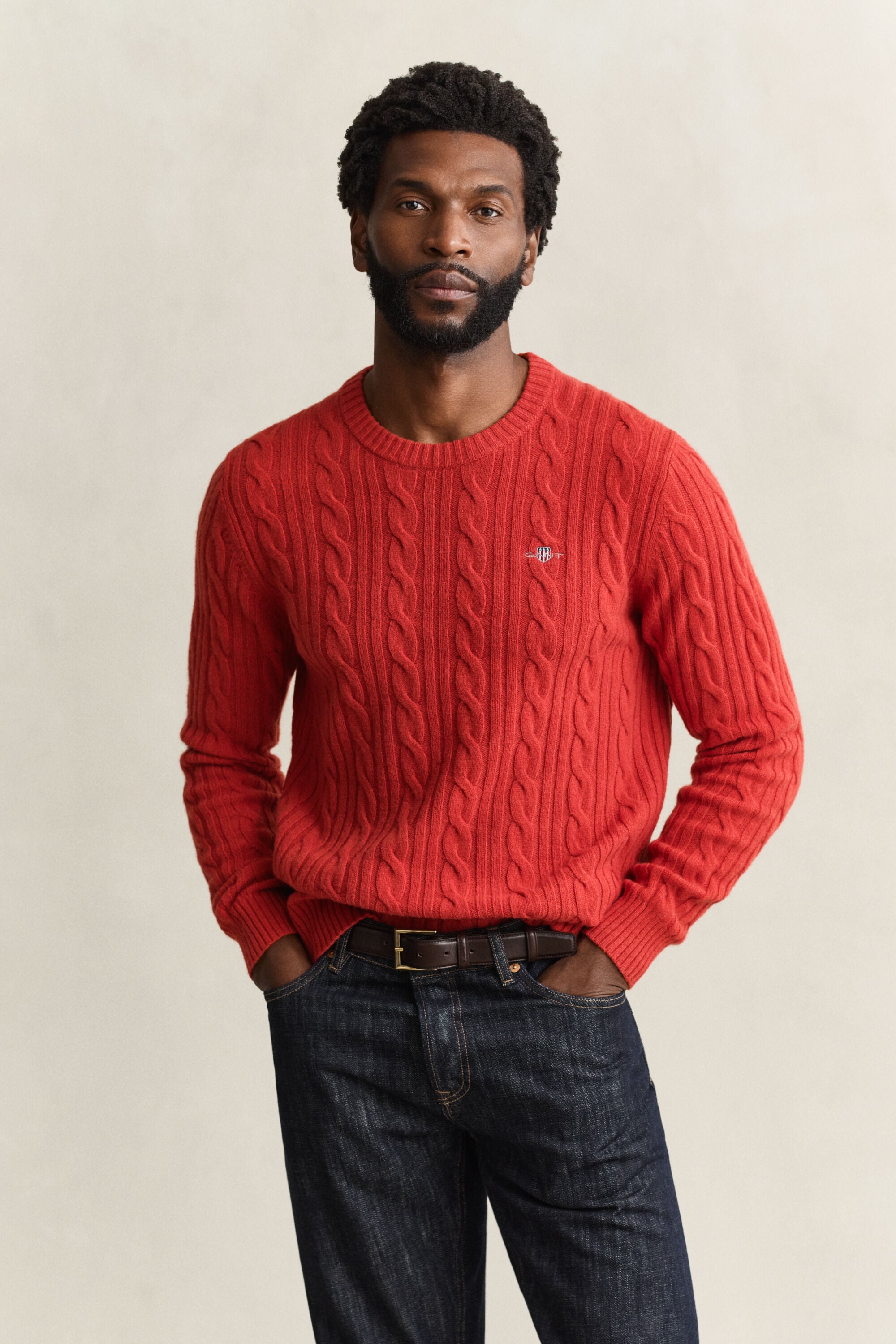 Lambswool Cable Knit Crew Neck Sweater — MAPLE FIRE