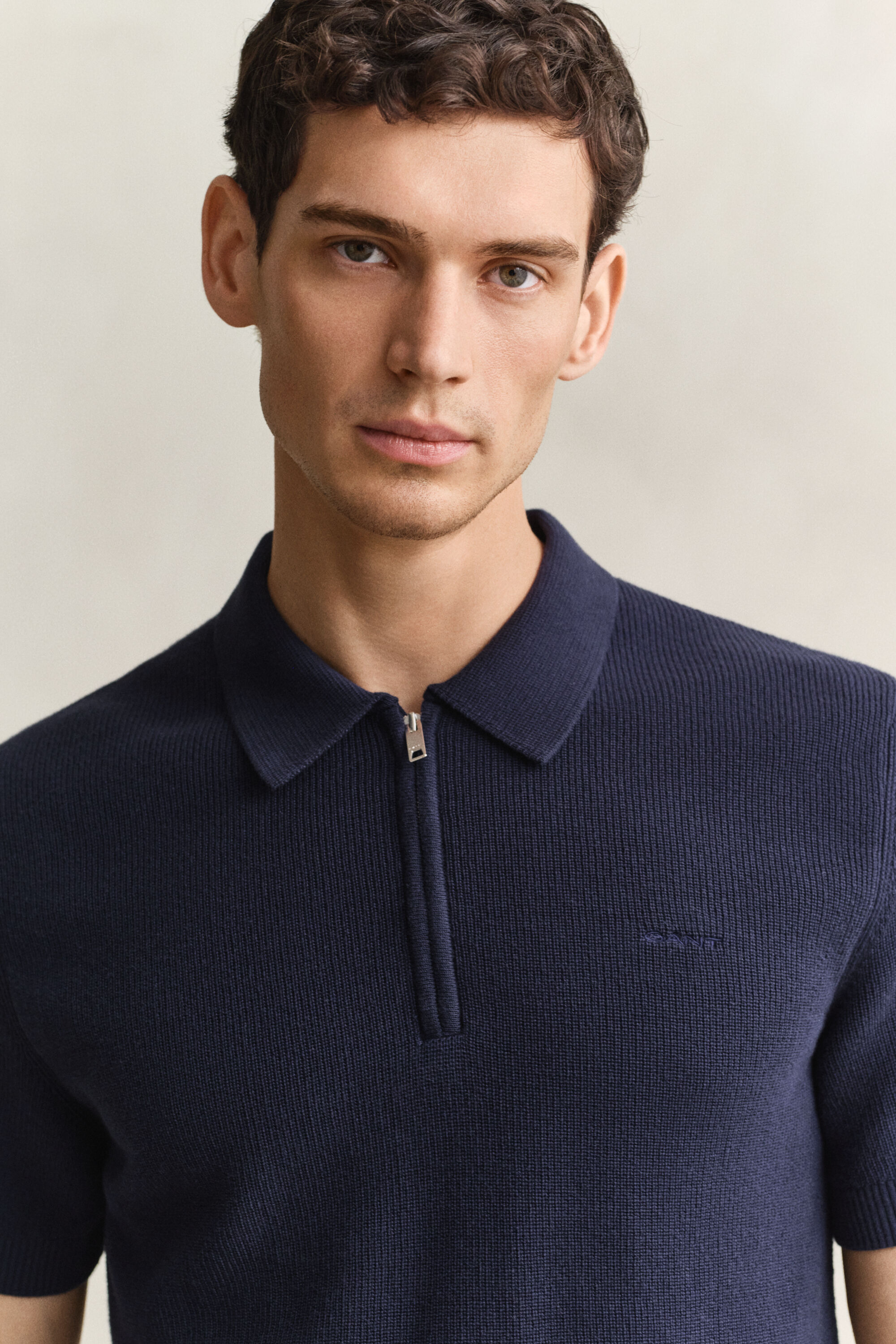Ribbed Cotton Polo Sweater