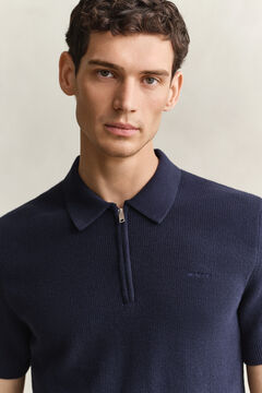 Ribbed Cotton Polo Sweater — EVENING BLUE 3