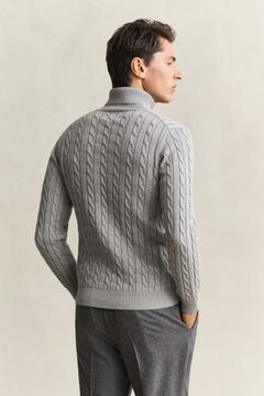 Cotton Cable Knit Turtleneck Sweater — GREY MELANGE 3