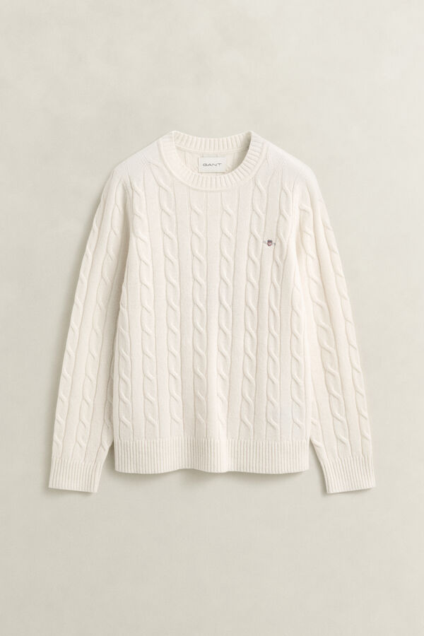 Lambswool Cable Knit Sweater — CREAM