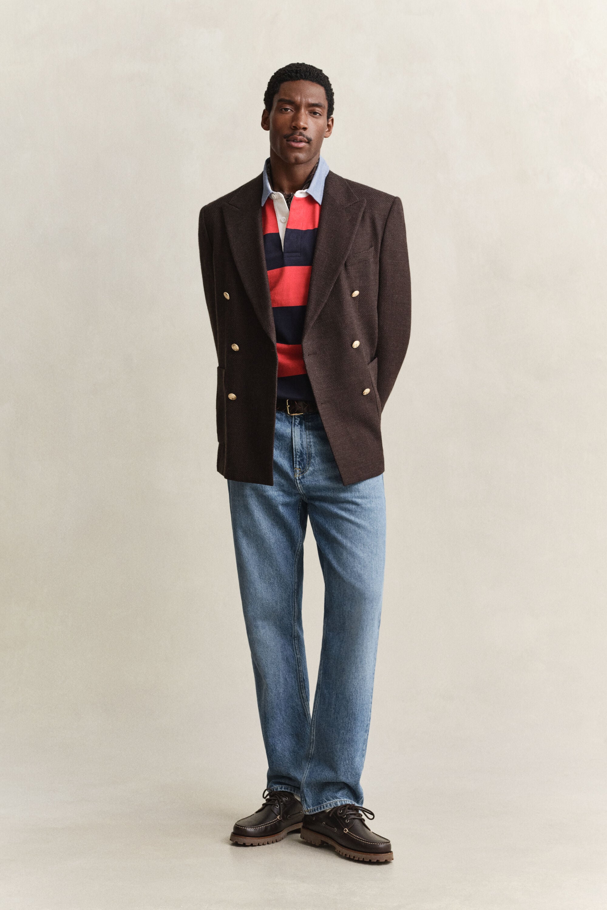 Chambray Collar Striped Heavy Rugger