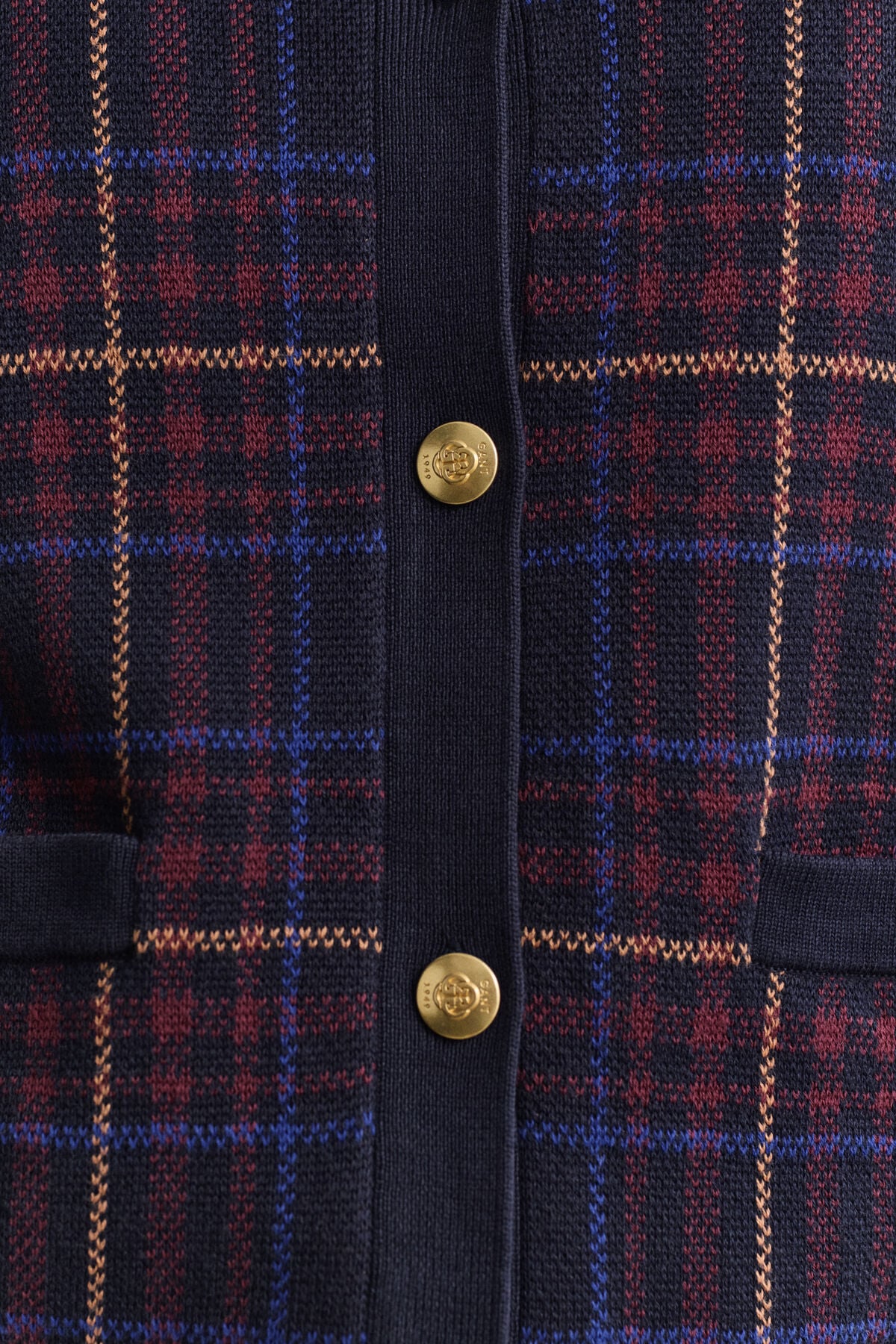 Knitted Check Cardigan — EVENING BLUE