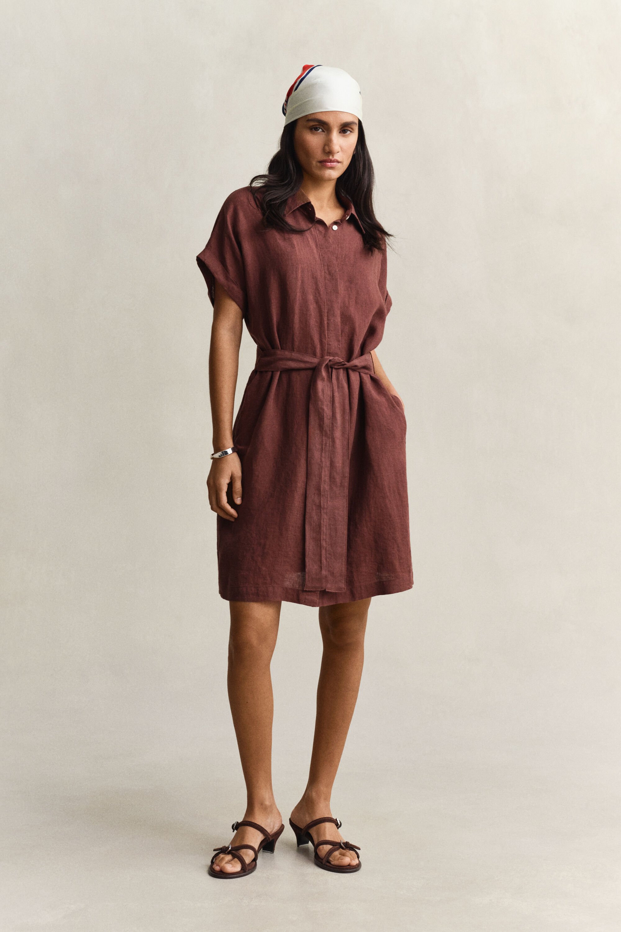 Linen Cap Sleeve Shirt Dress