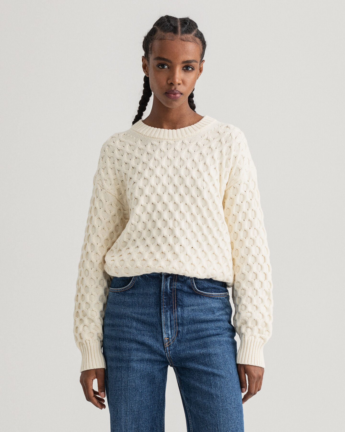 Cable Structure Crew Neck Sweater