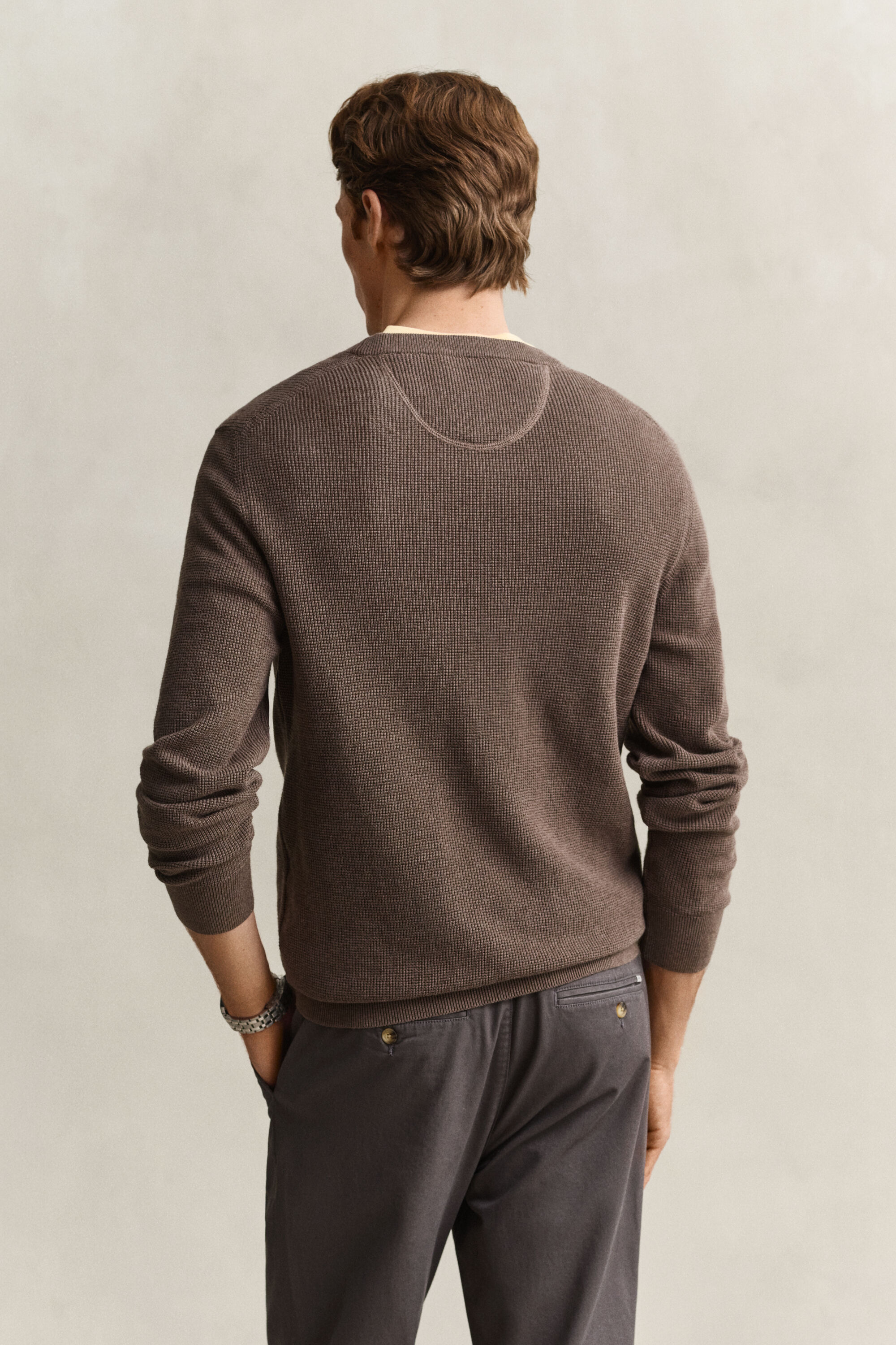 Textured Cotton Crew Neck Sweater