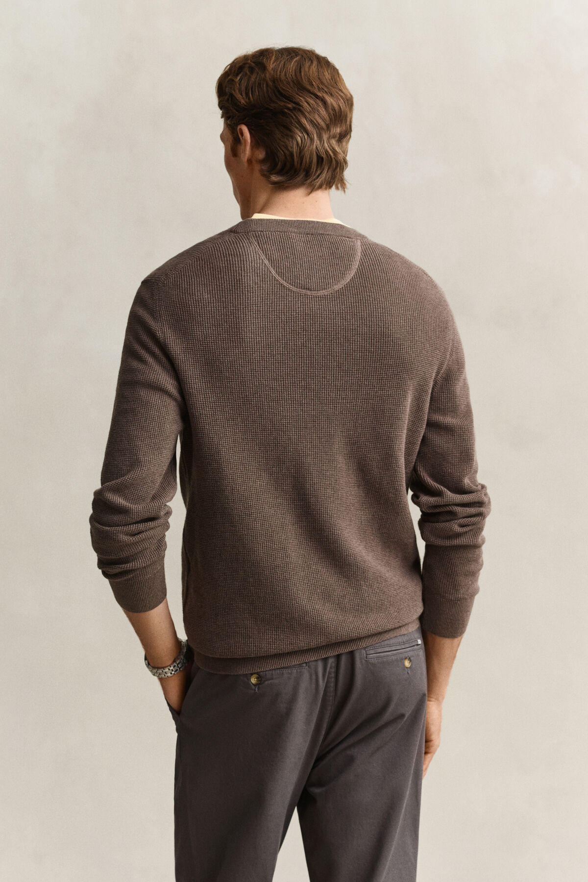 Textured Cotton Crew Neck Sweater — DK HAZELNUT MELANGE