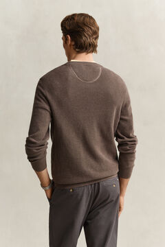 Textured Cotton Crew Neck Sweater — DK HAZELNUT MELANGE 2