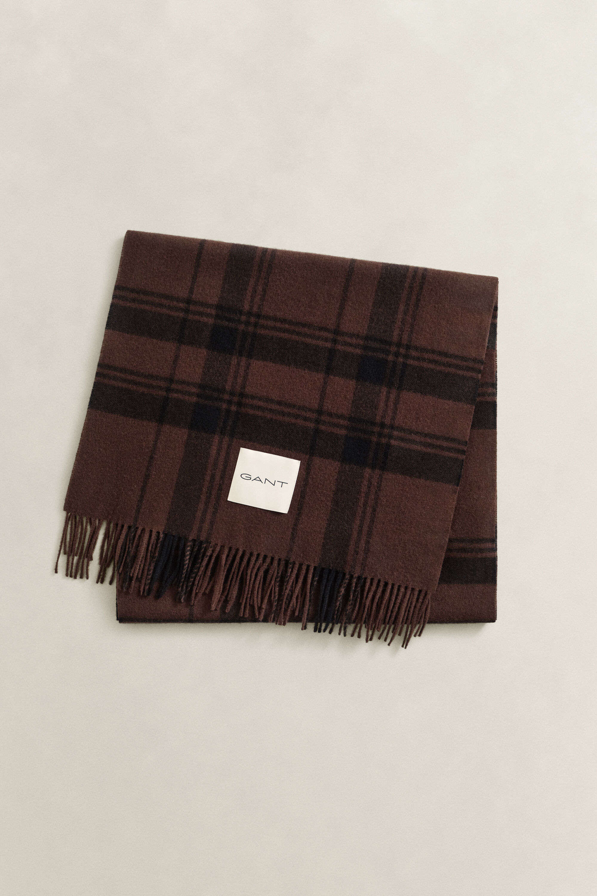 Checked Wool Scarf — DEEP BROWN