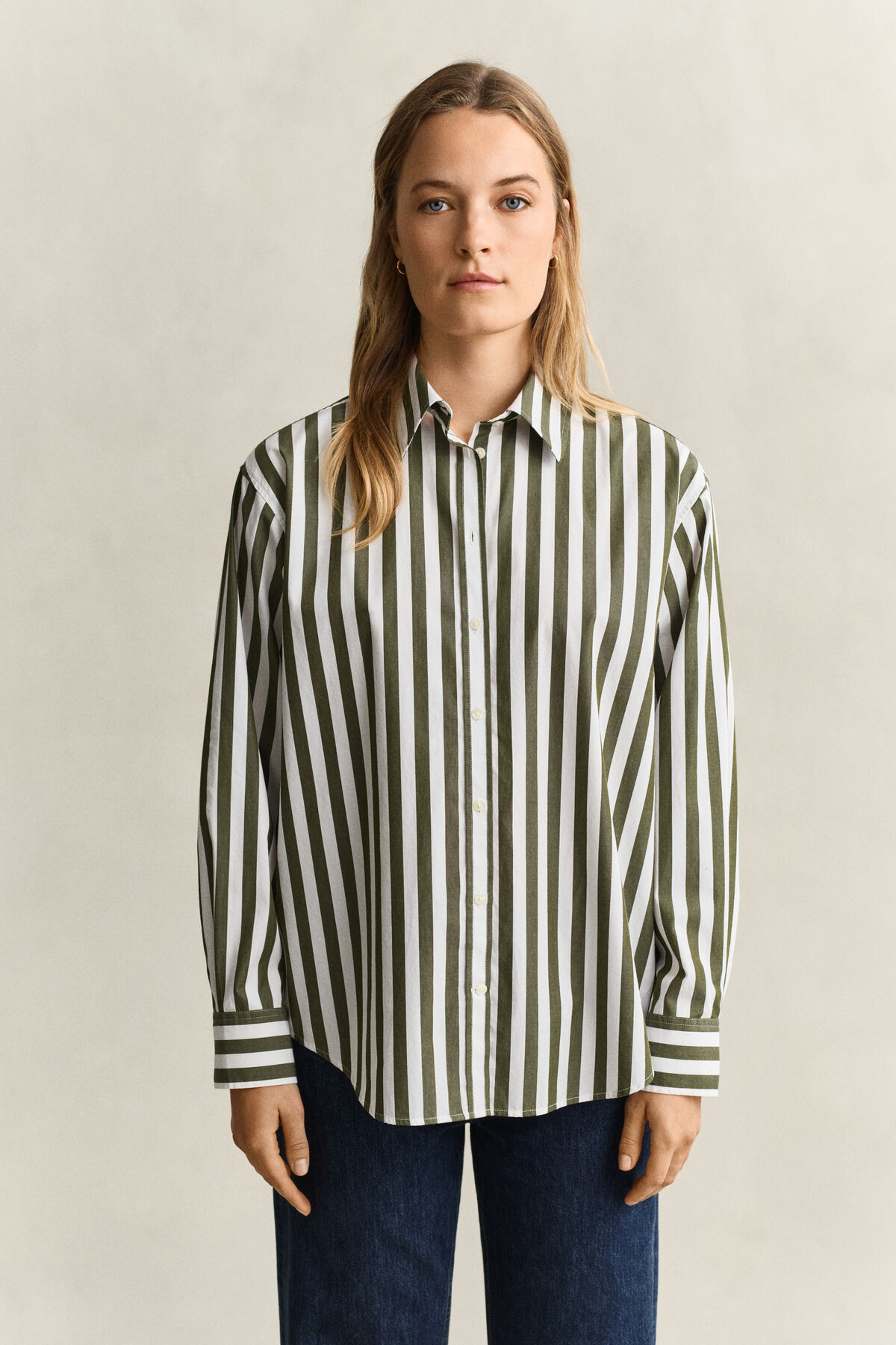 Relaxed Striped Poplin Shirt — COUNTRY GREEN
