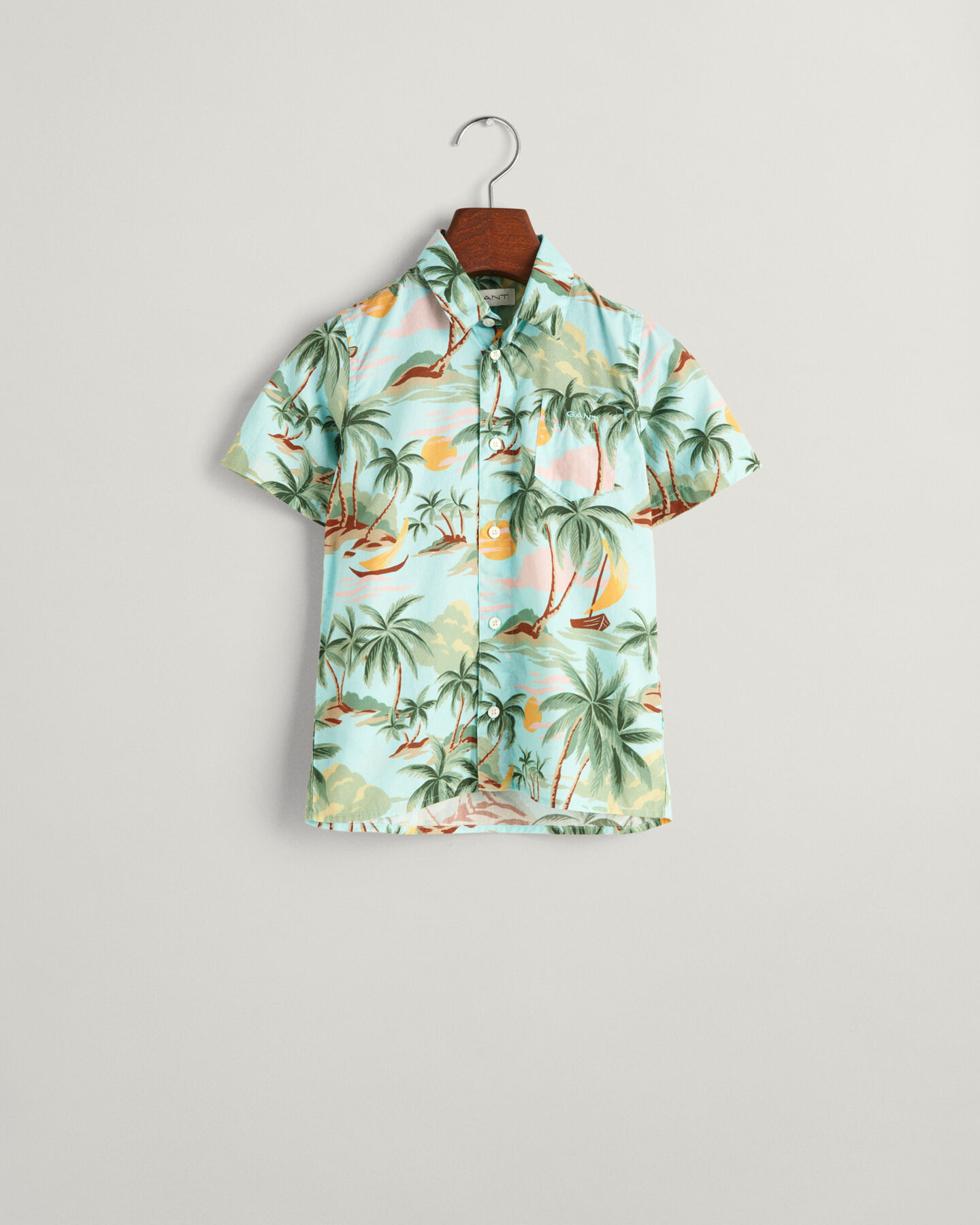 Kids Palm Print Cotton Short Sleeve Shirt